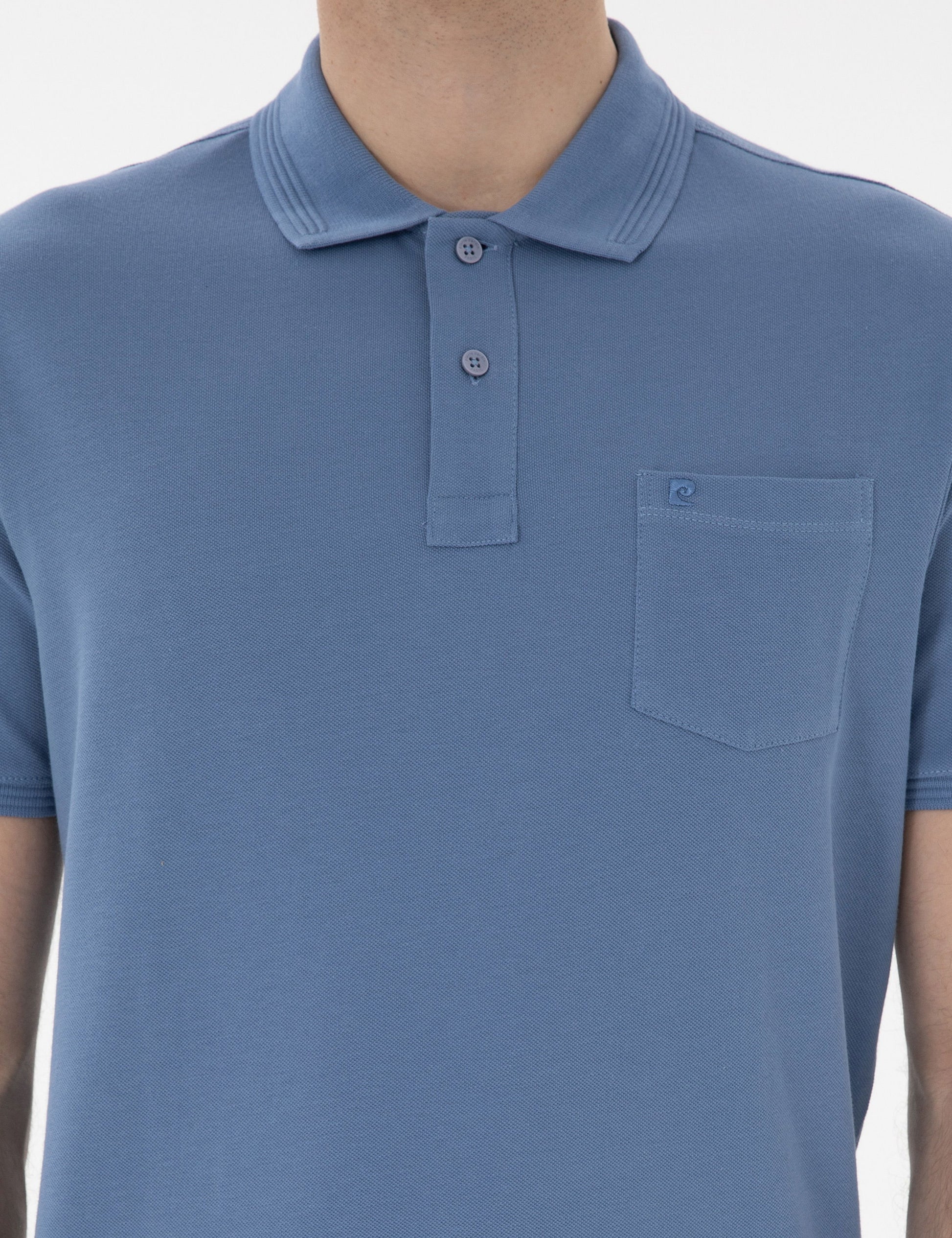 Blue Regular Fit Crewless Polo Neck Basic T-Shirt