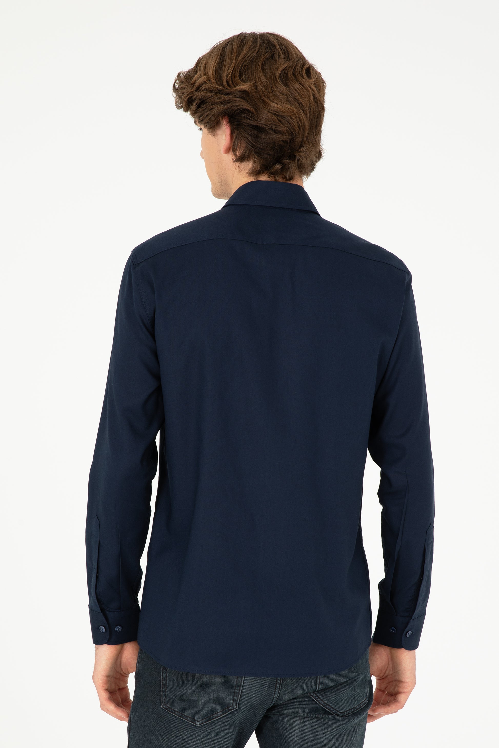 Men's Navy Blue Long Sleeve Basic Shirt