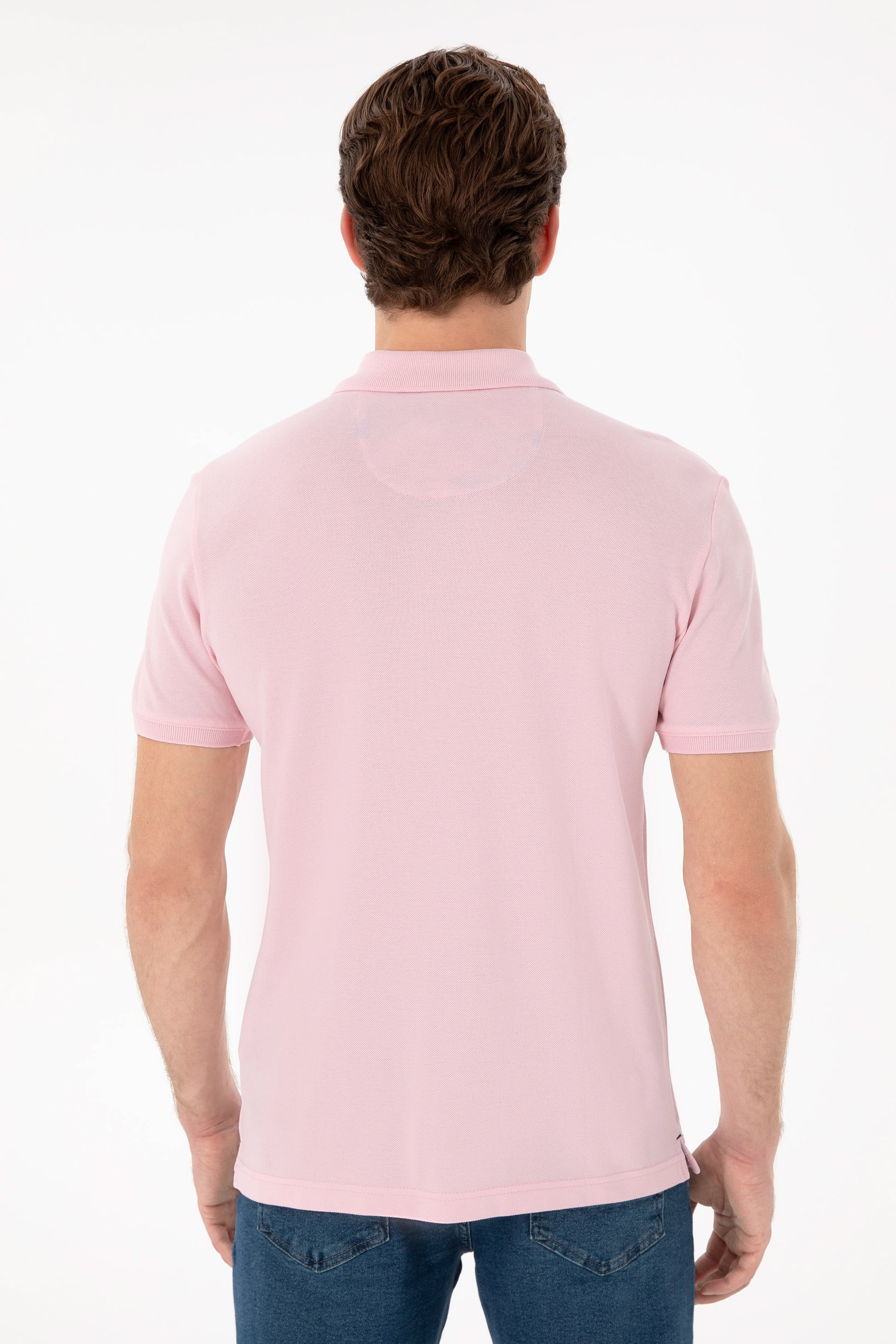 Men's Slim Fit Polo Neck Light Pink Basic T-Shirt