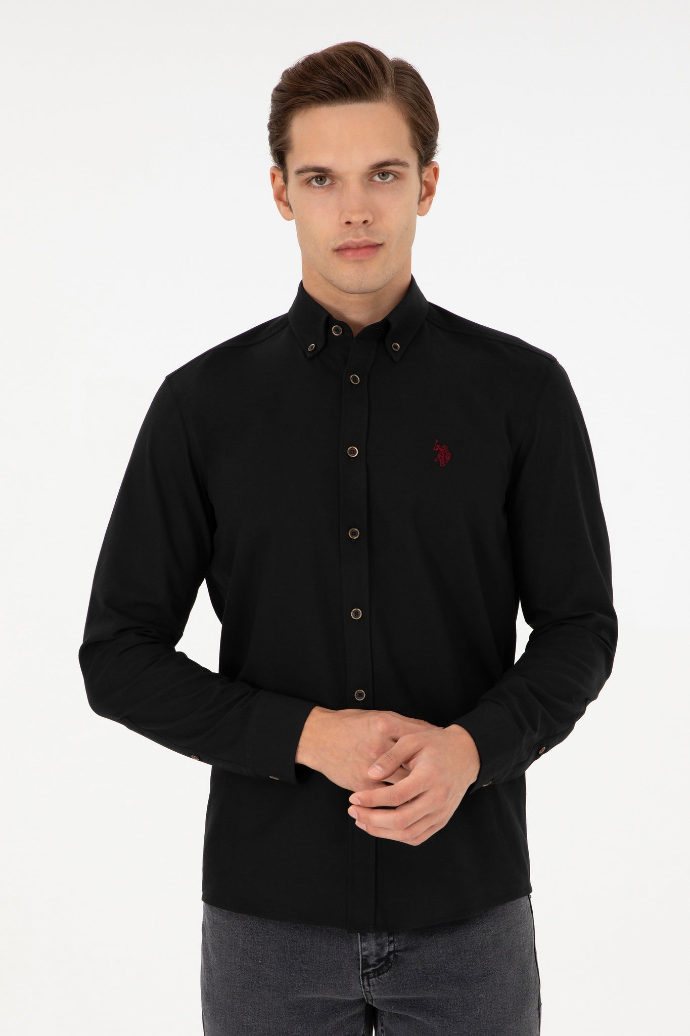 Men's Black Long Sleeve Basic Shirt