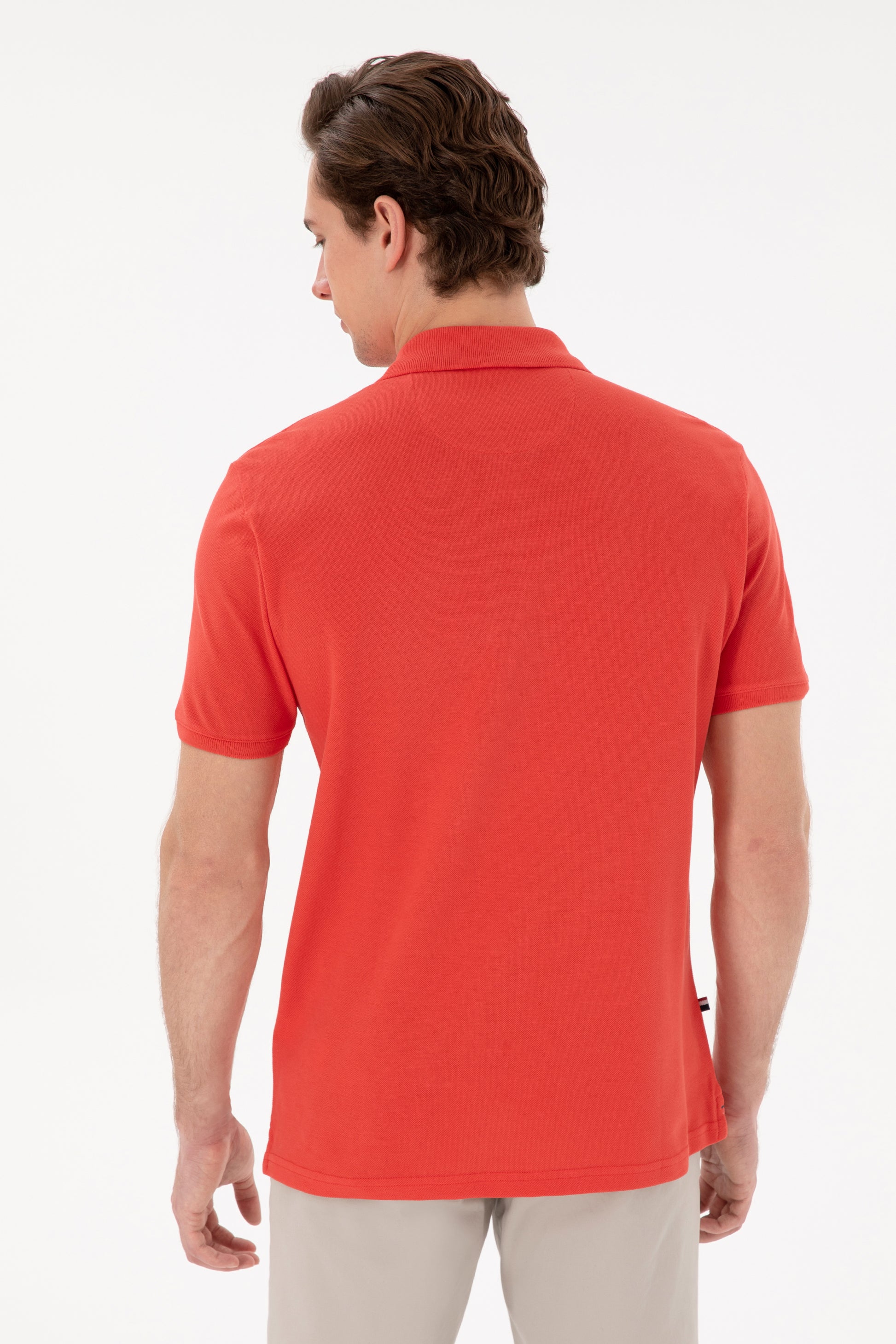Men's Regular Fit Polo Neck Red Basic T-Shirt
