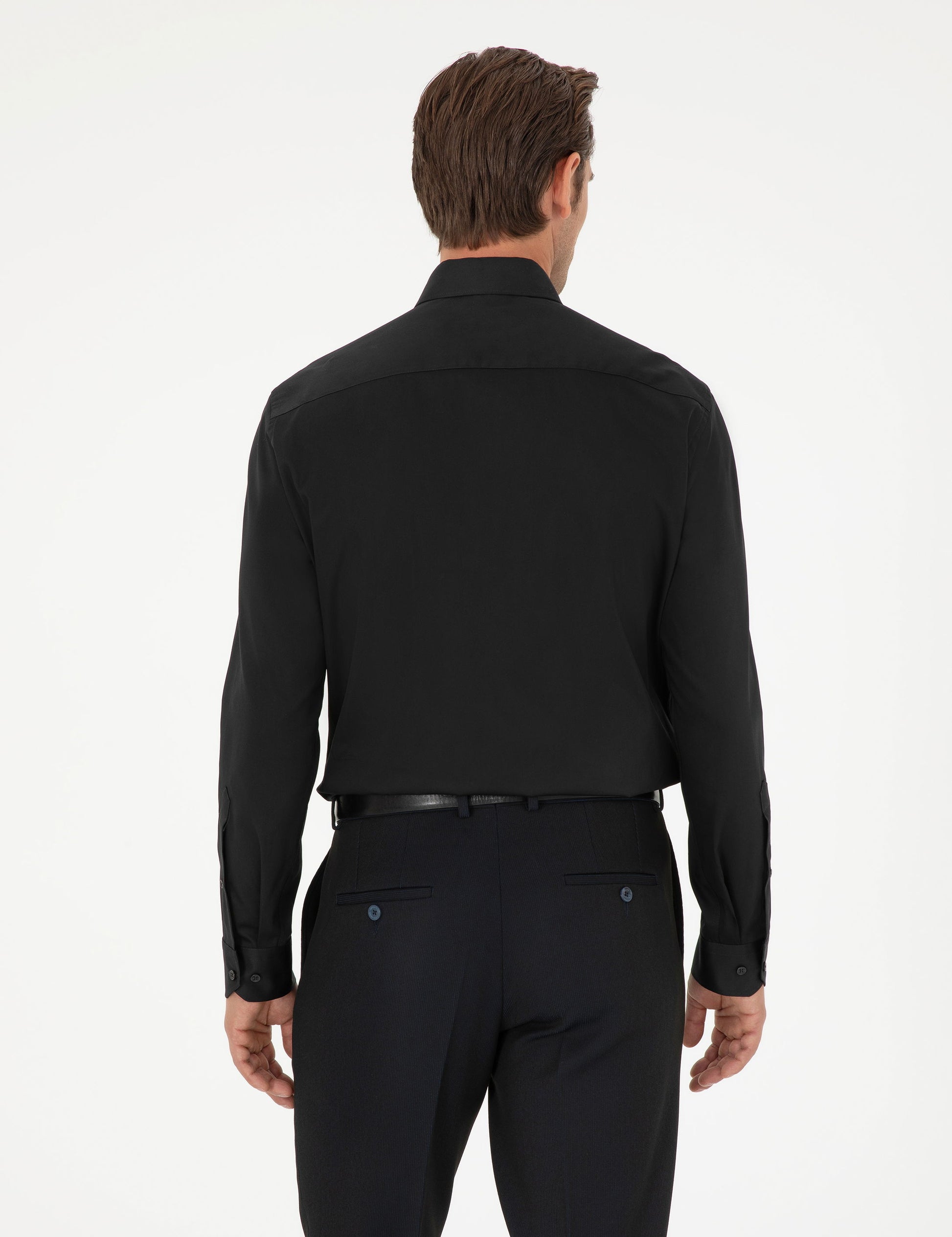 Black Regular Fit Long Sleeve Basic Shirt