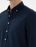 Navy Blue Slim Fit Linen Look Shirt