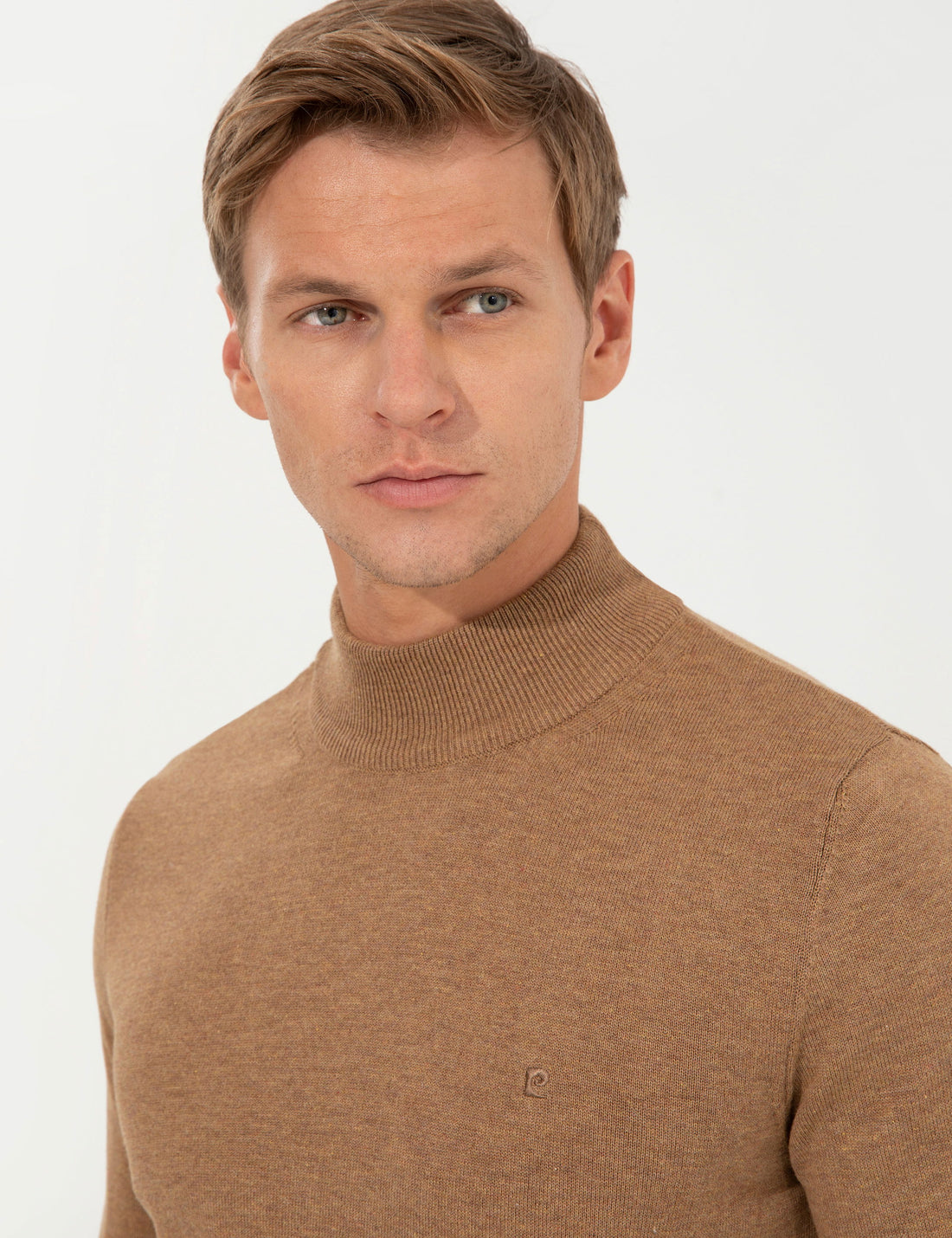 Camel Melange Slim Fit Half Turtleneck Basic Sweater