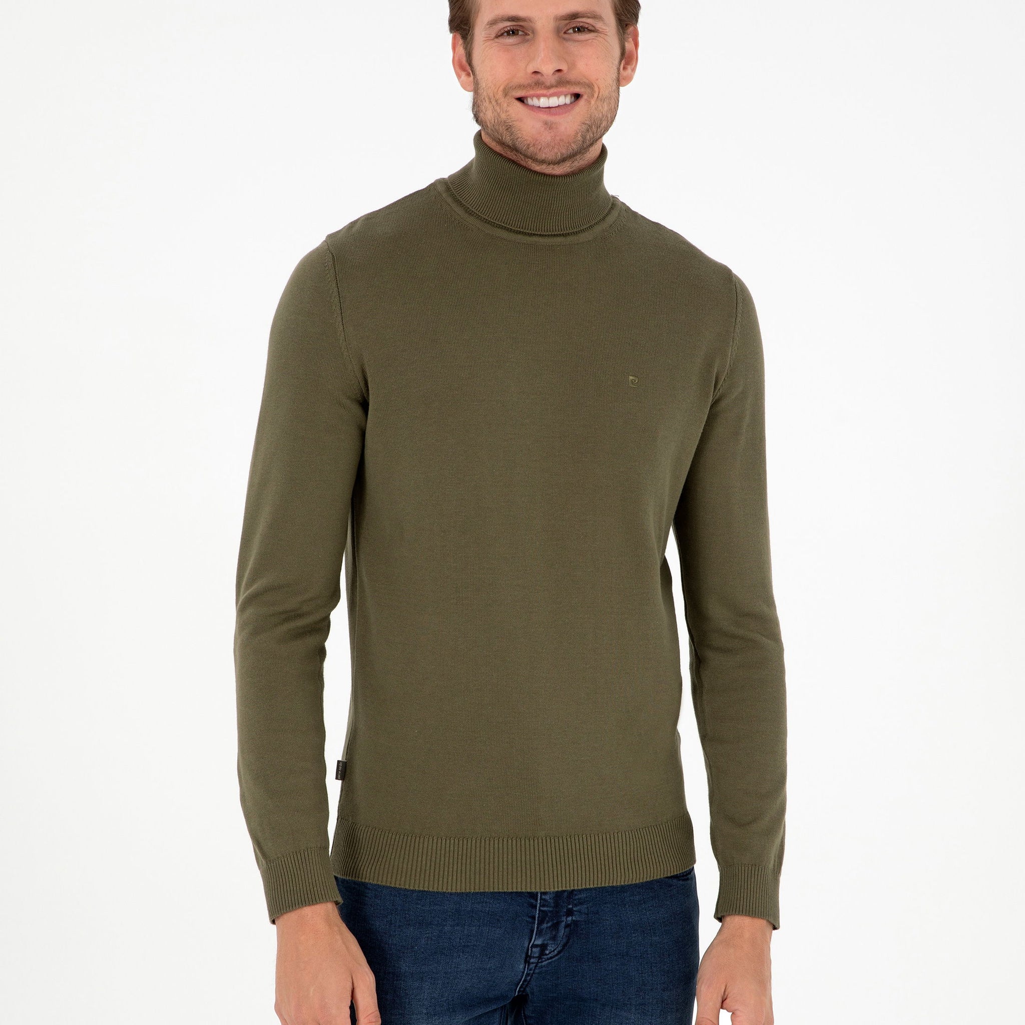 Dark Khaki Slim Fit Turtleneck Basic Knitwear Sweater