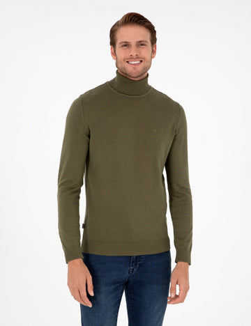 Dark Khaki Slim Fit Turtleneck Basic Knitwear Sweater