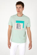 Men's Regular Fit Crew Neck Water Green T-Shirt