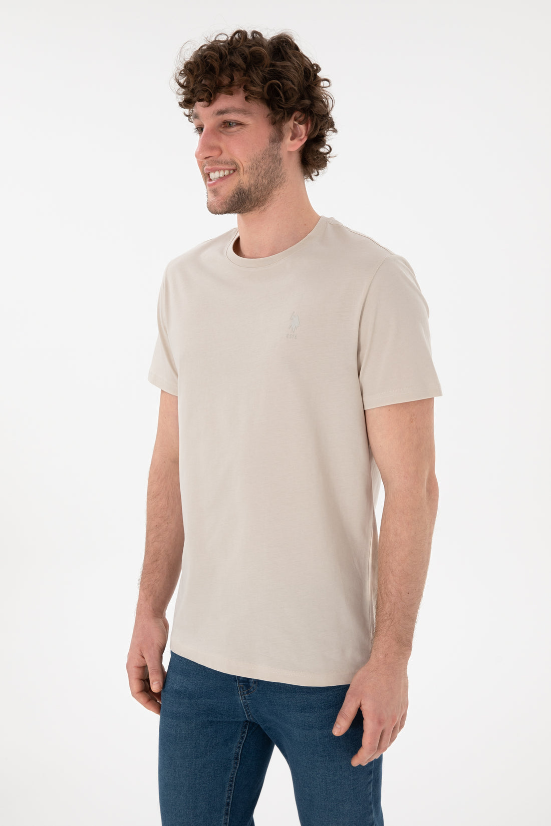 Men's Regular Fit Crew Neck Stone Basic T-Shirt