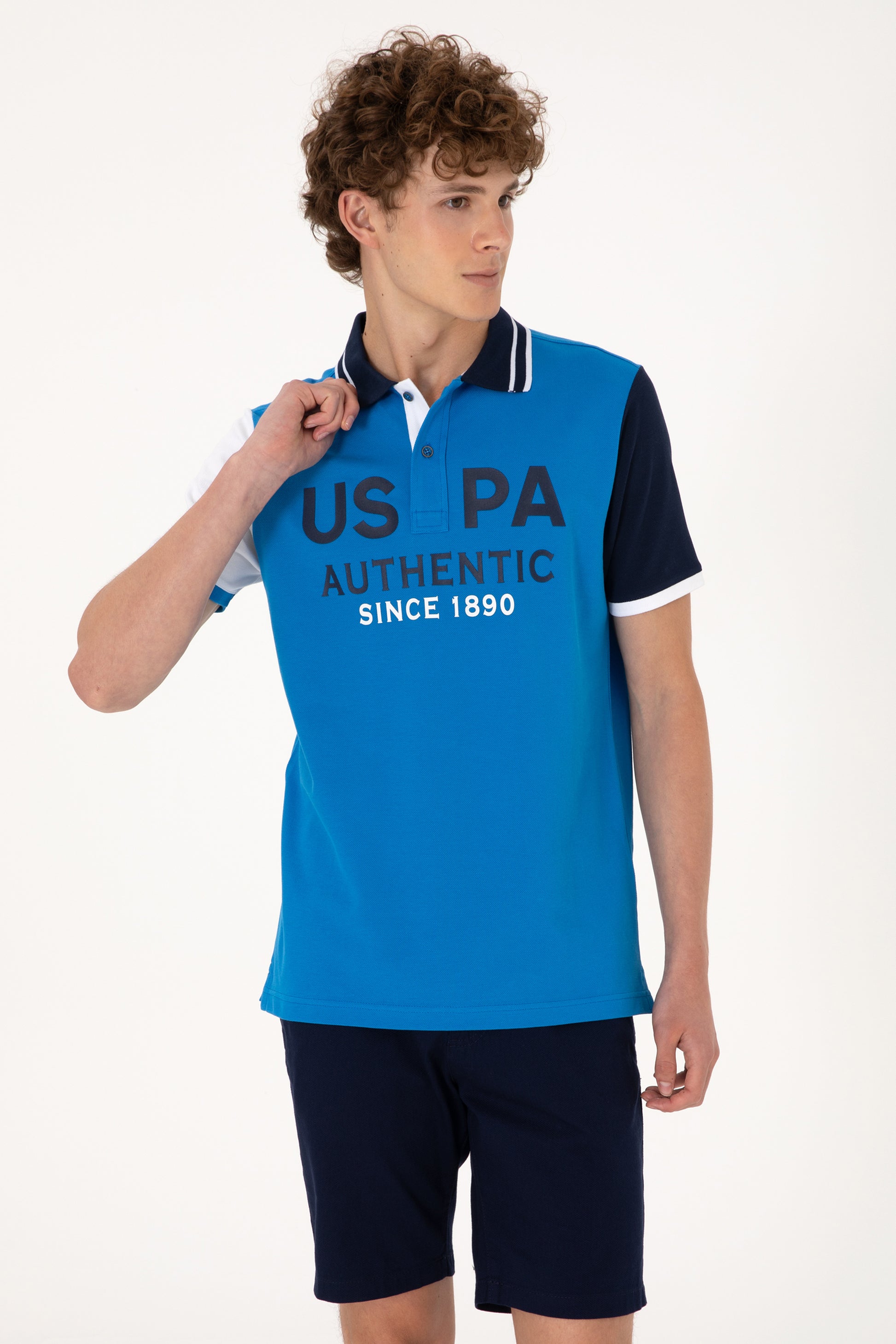 Men's Regular Fit Polo Neck Cobalt Blue T-Shirt