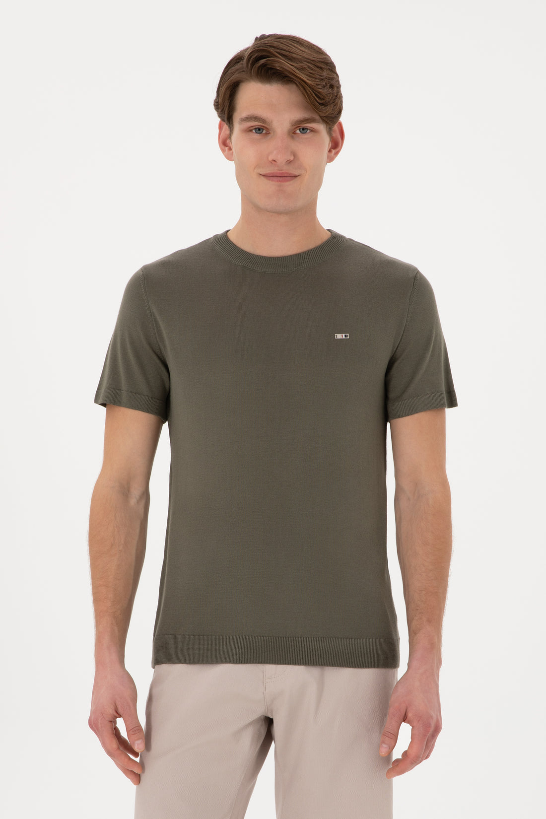 Men's Slim Fit Crew Neck Dark Khaki T-Shirt