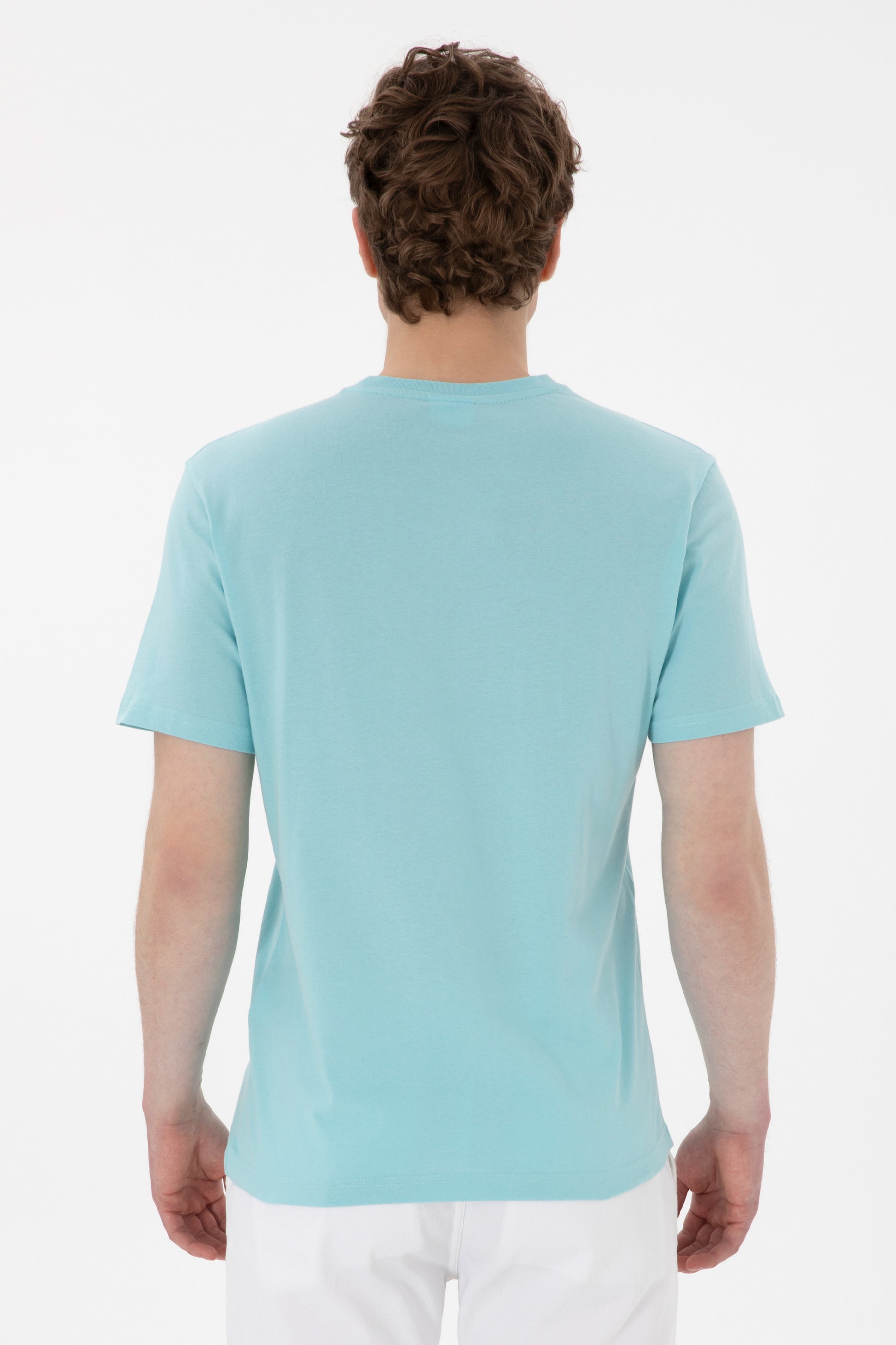 Men's Regular Fit Crew Neck Aqua T-Shirt