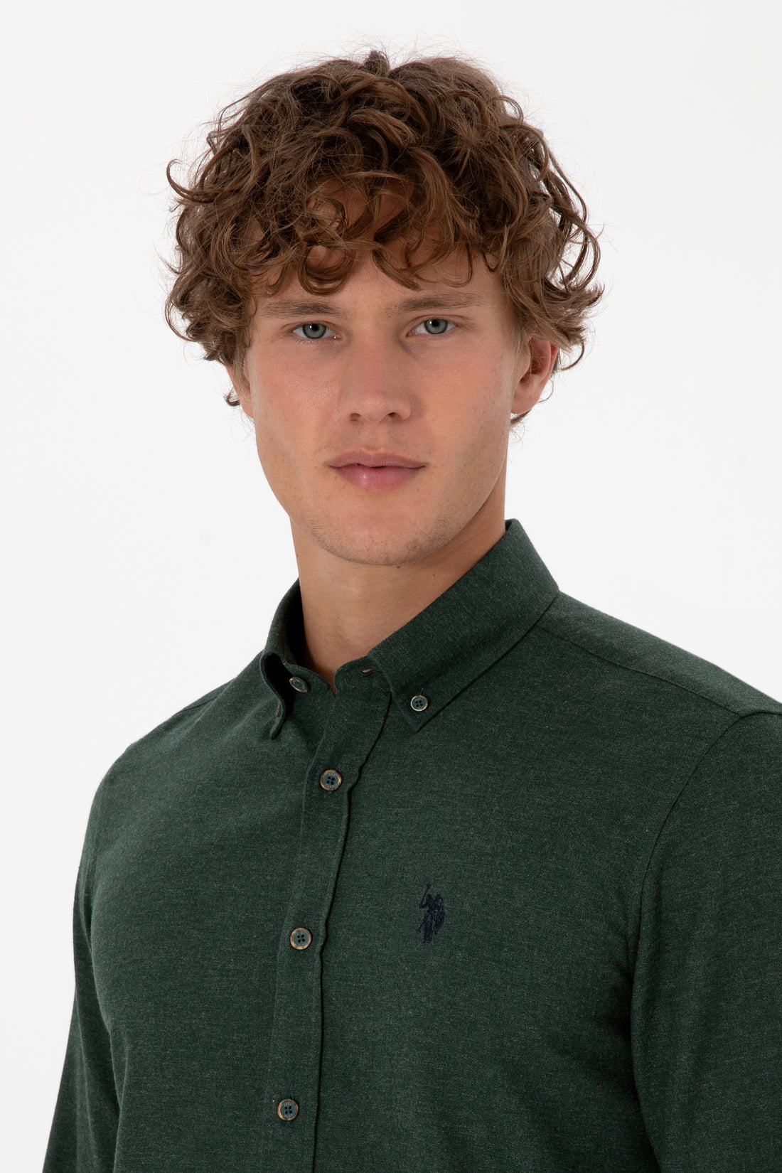 Men's Dark Green Long Sleeve Basic Shirt
