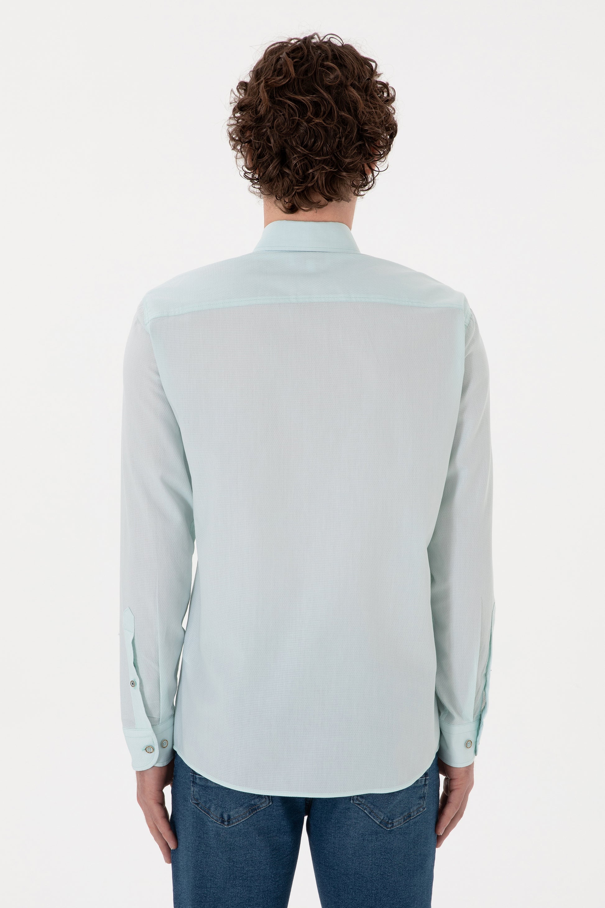 Men's Water Green Long Sleeve Basic Shirt