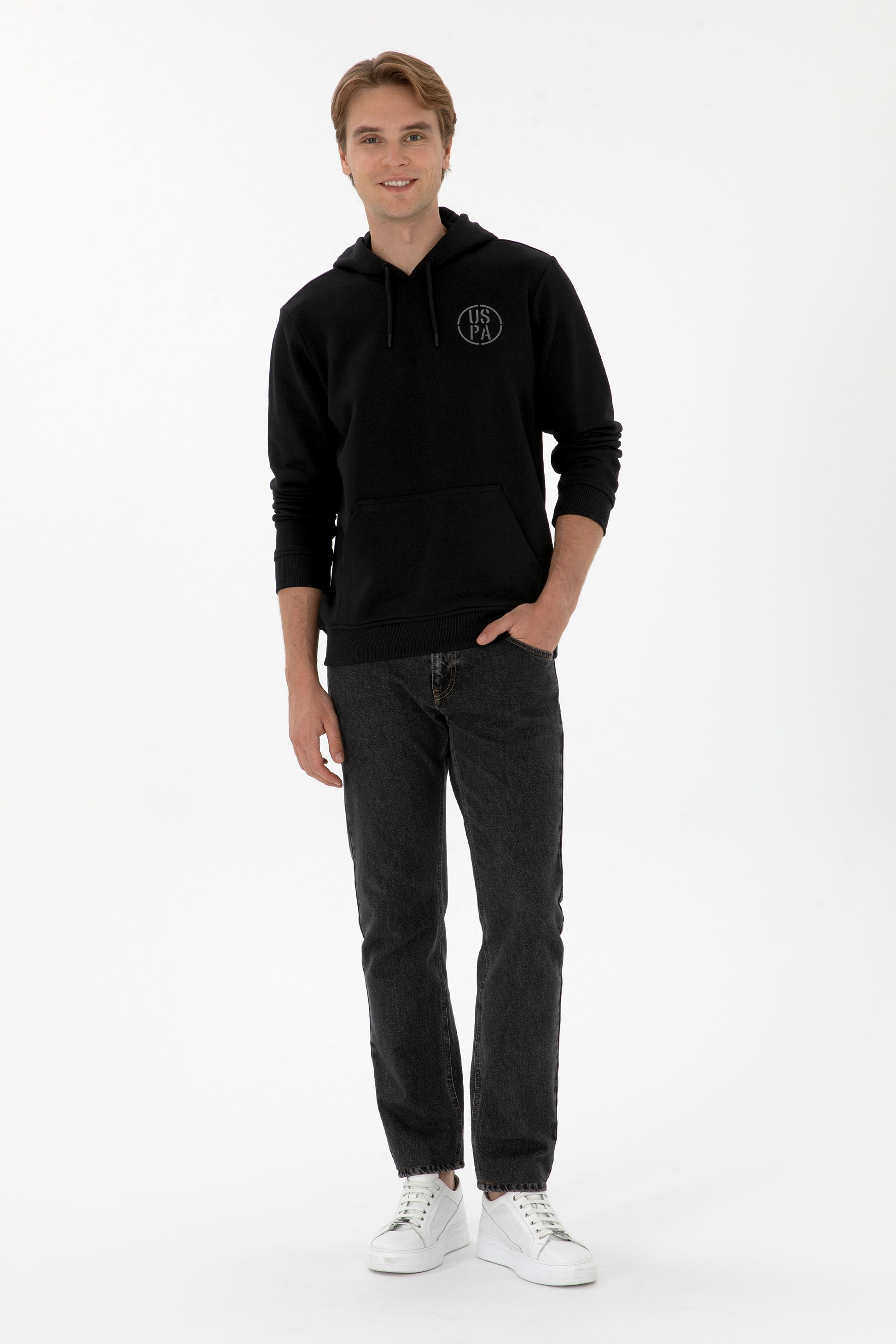 Erkek Regular Fit Kapişonlu Siyah Sweatshirt