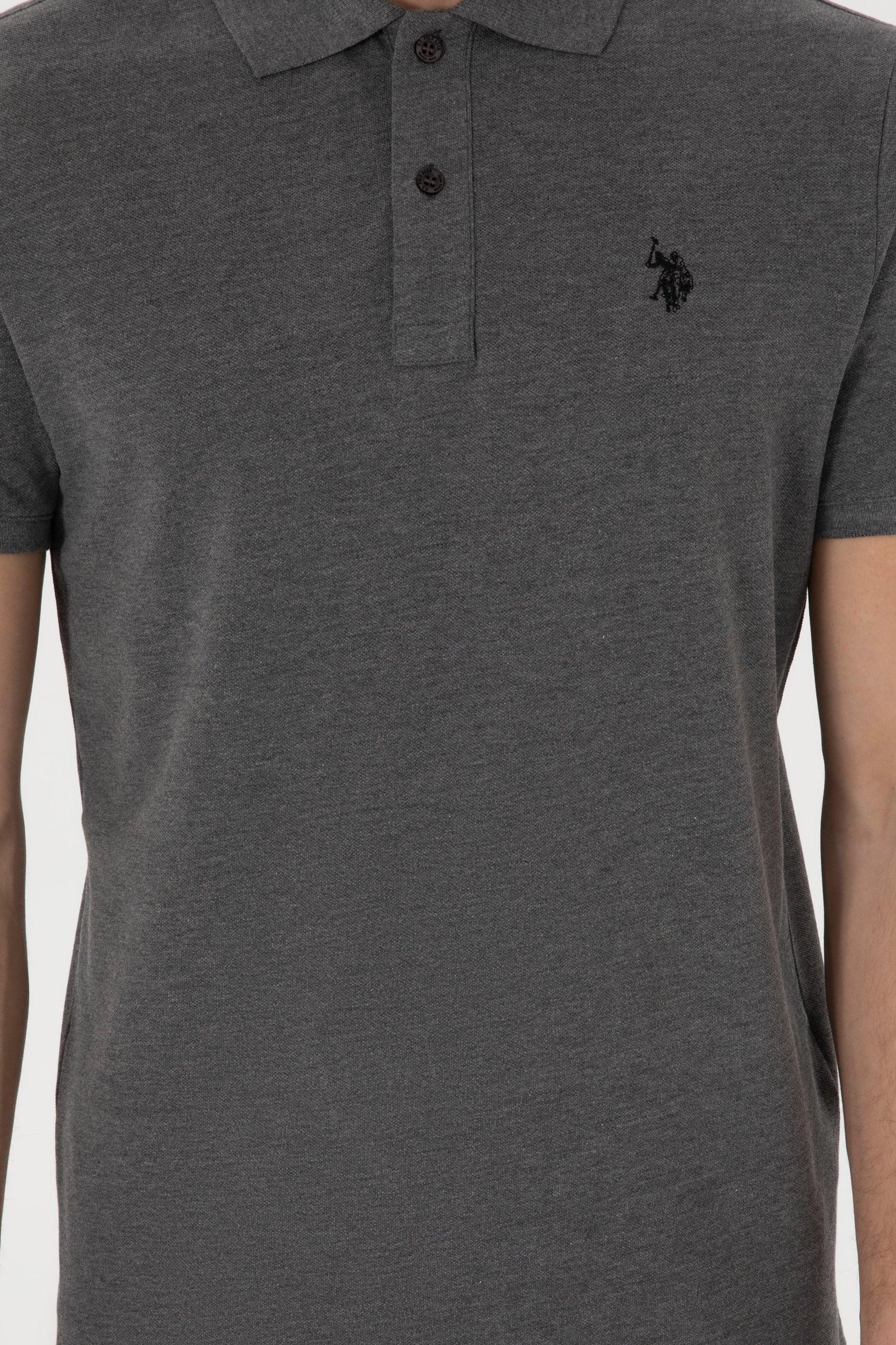 Men's Slim Fit Polo Neck Anthracite Melange Basic T-Shirt