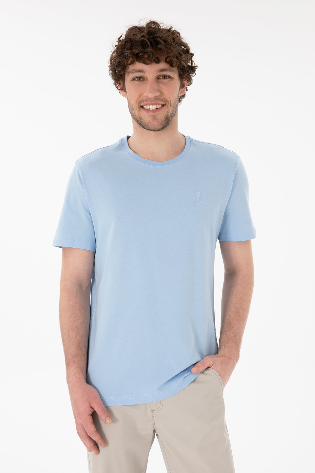 Men's Regular Fit Crew Neck Blue Basic T-Shirt