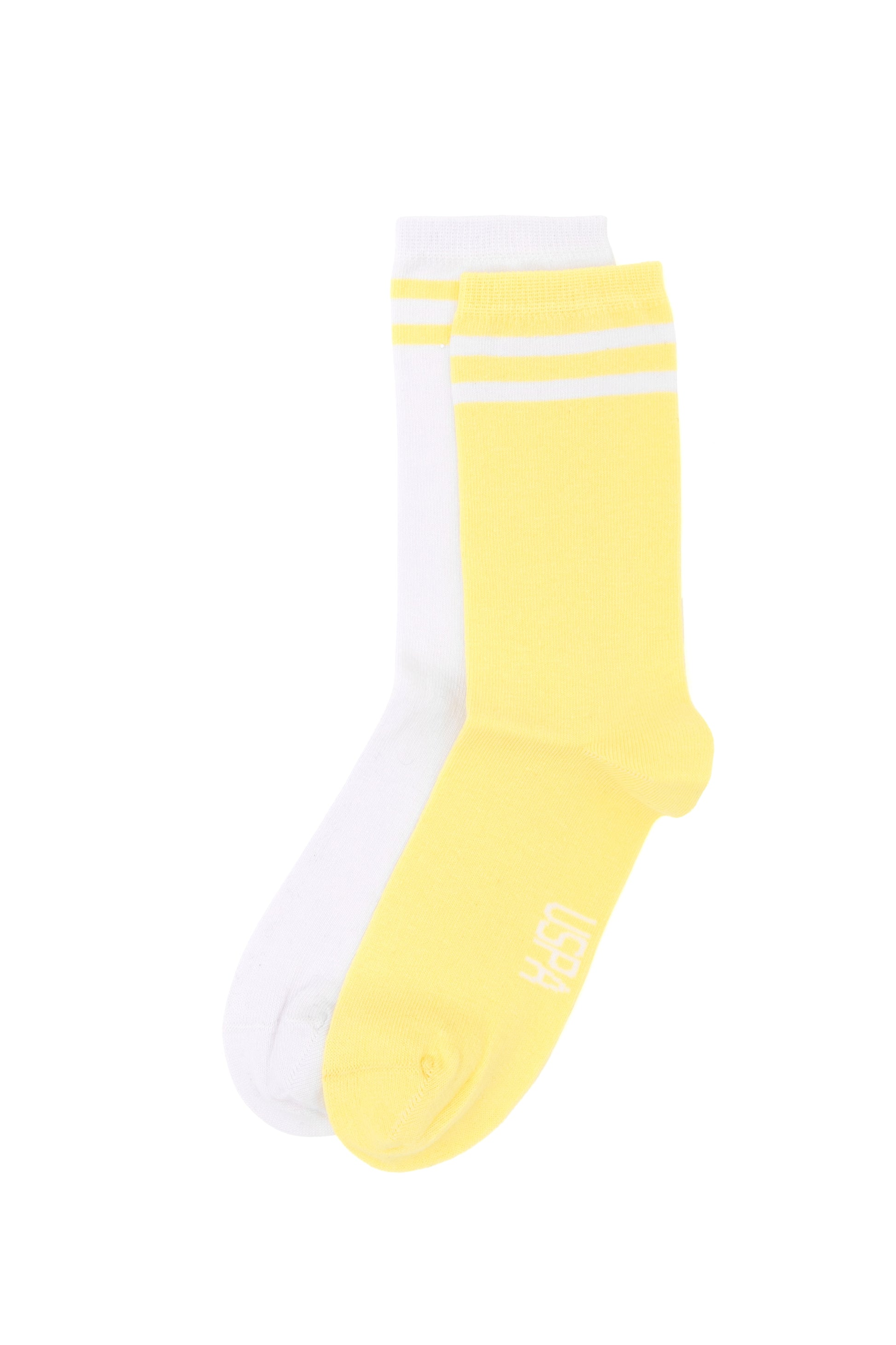 Women's White Yellow 2 Pcs Socket Socks