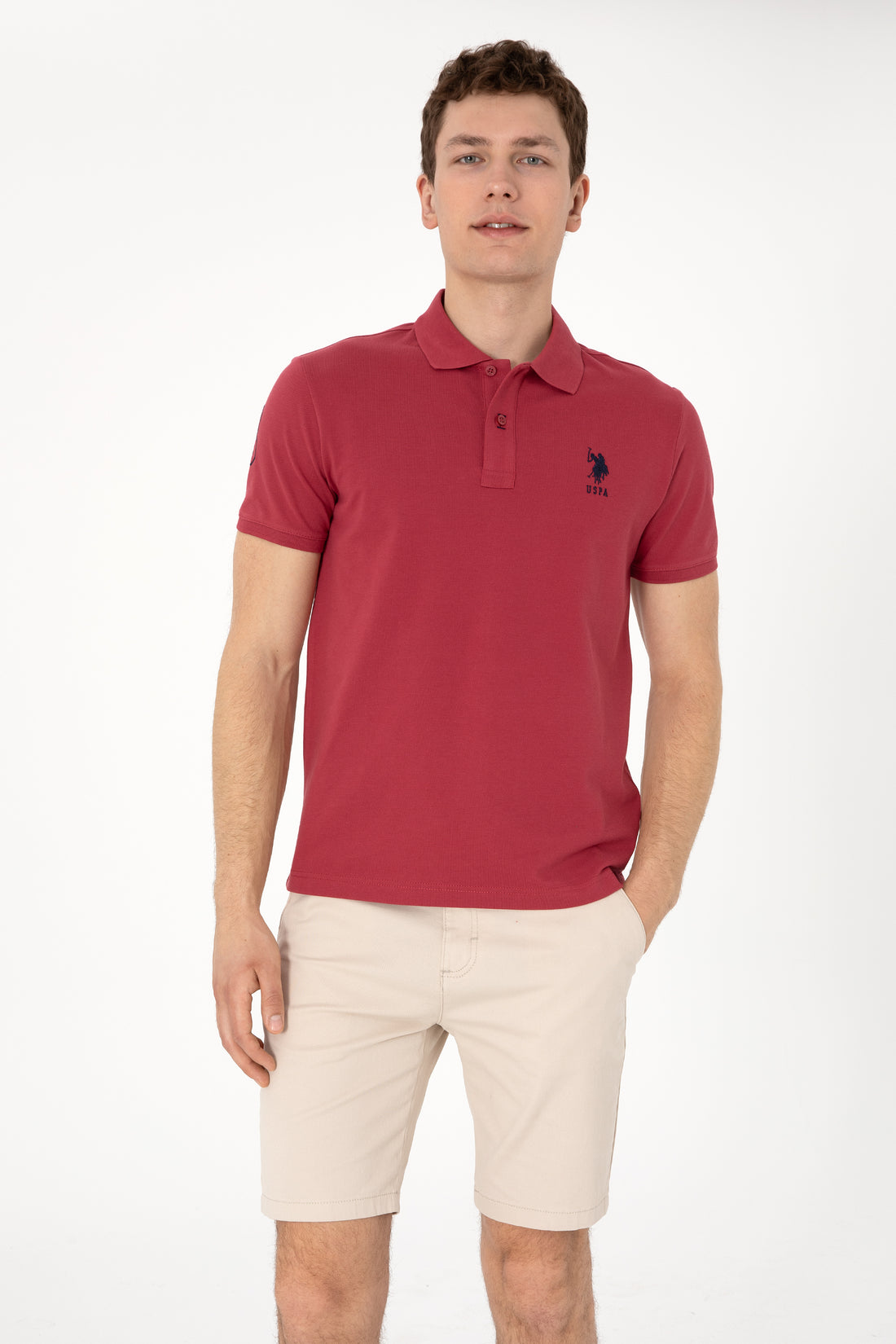 Men's Slim Fit Polo Neck Cherry Basic T-Shirt
