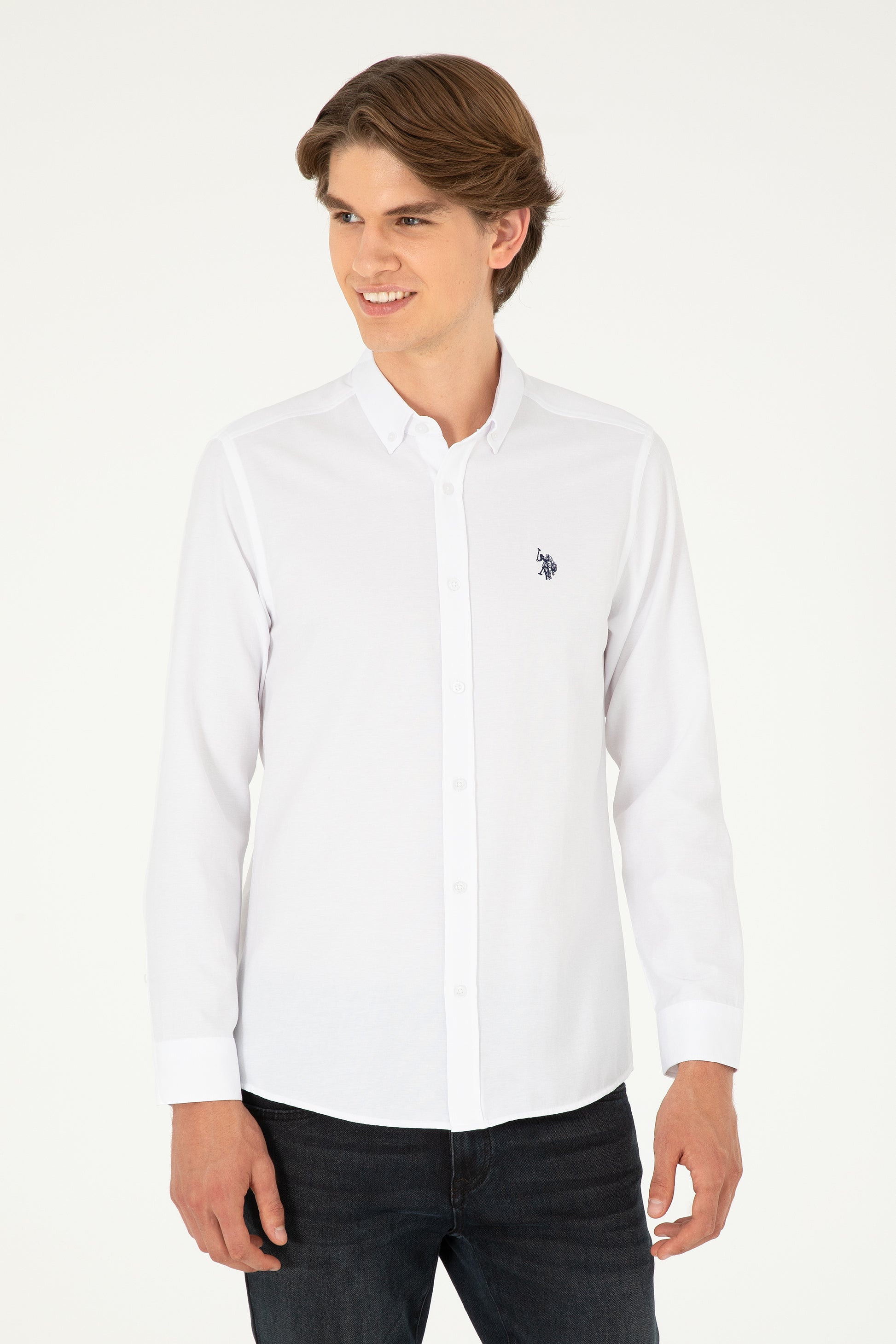 Men's White Long Sleeve Basic Shirt