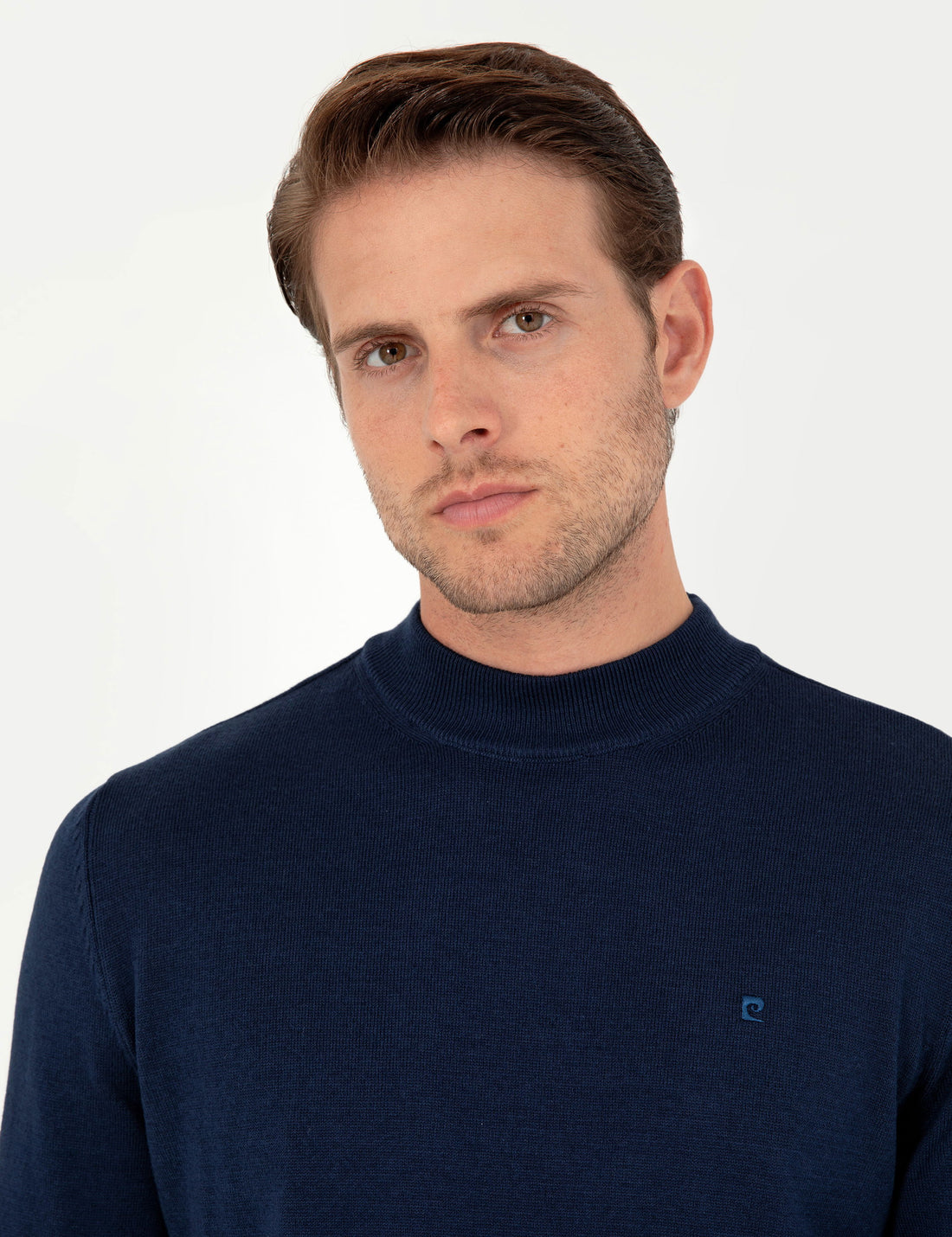 Light Navy Slim Fit Quarter Neck Basic Knitwear Sweater