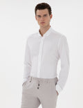 White Slim Fit Striped Long Sleeve Shirt