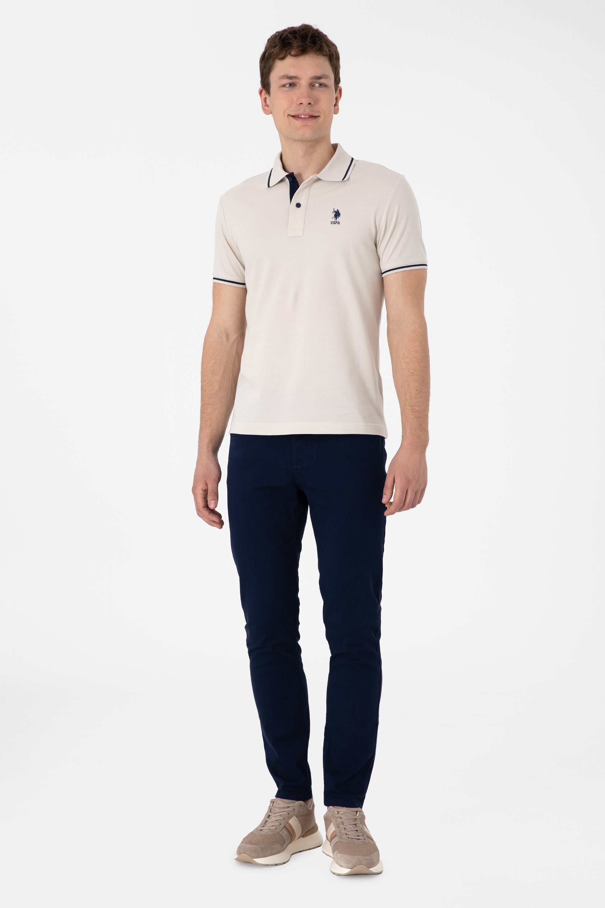 Men's Slim Fit Polo Neck Stone Basic T-Shirt