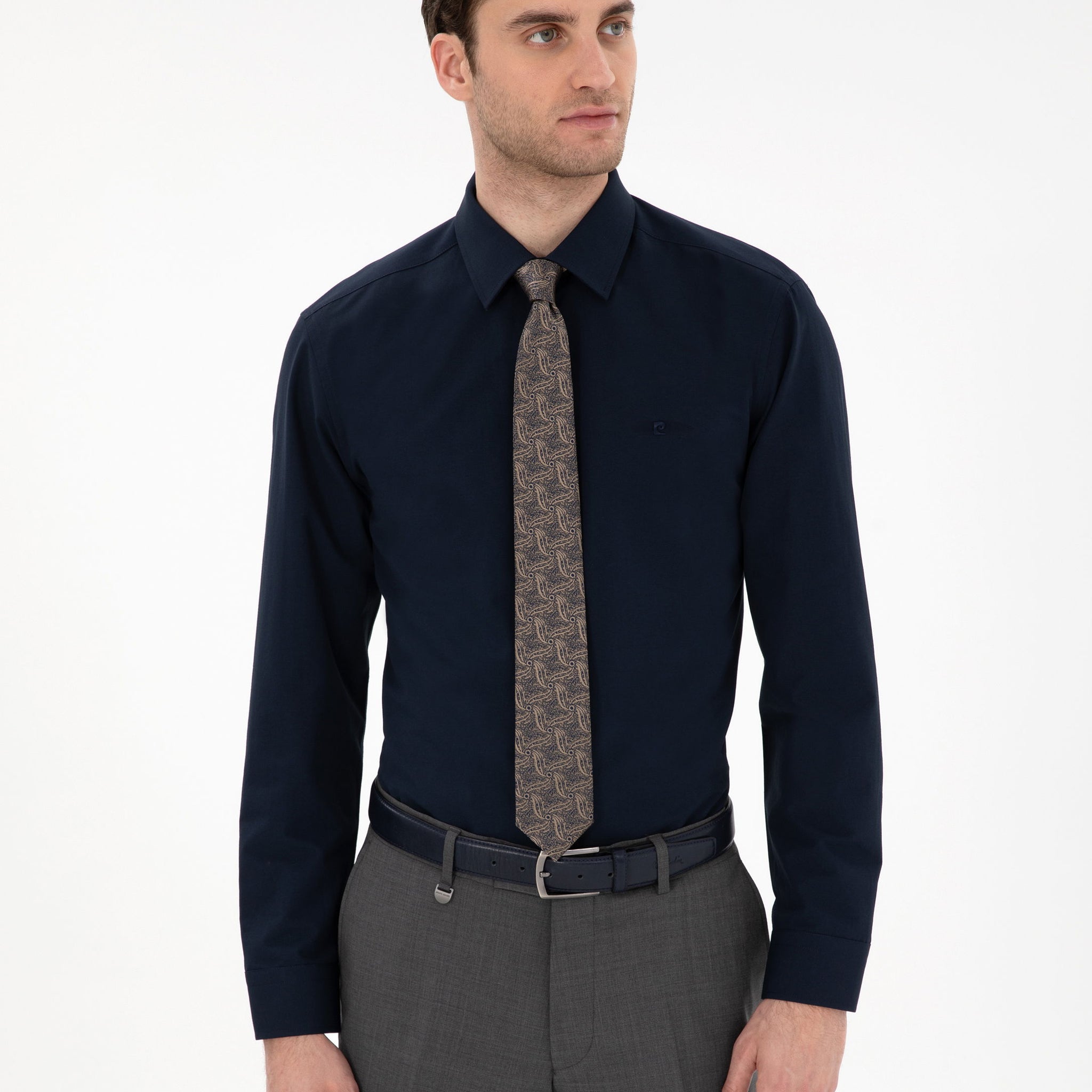 Navy Blue Regular Fit Long Sleeve Basic Shirt