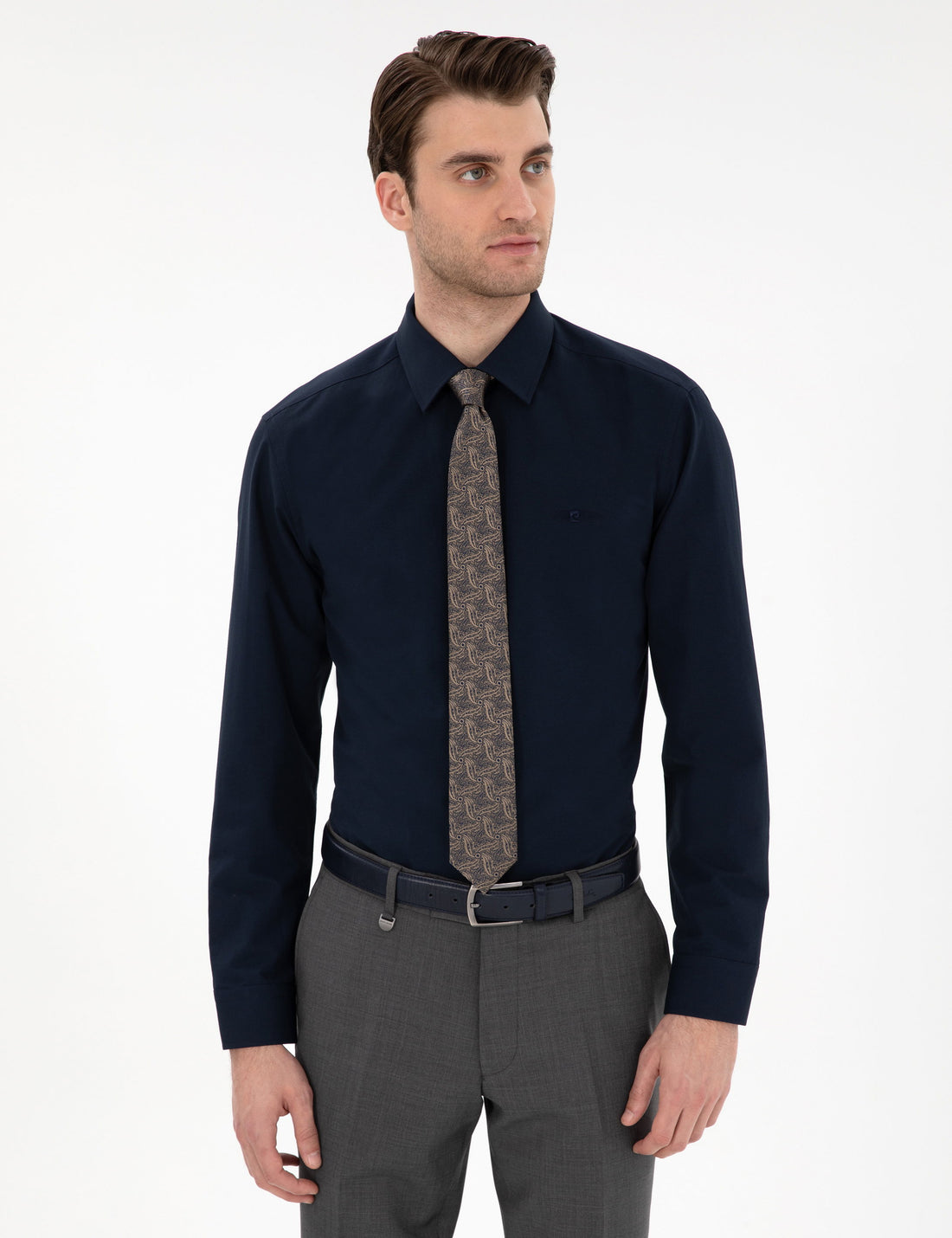 Navy Blue Regular Fit Long Sleeve Basic Shirt