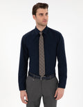 Navy Blue Regular Fit Long Sleeve Basic Shirt