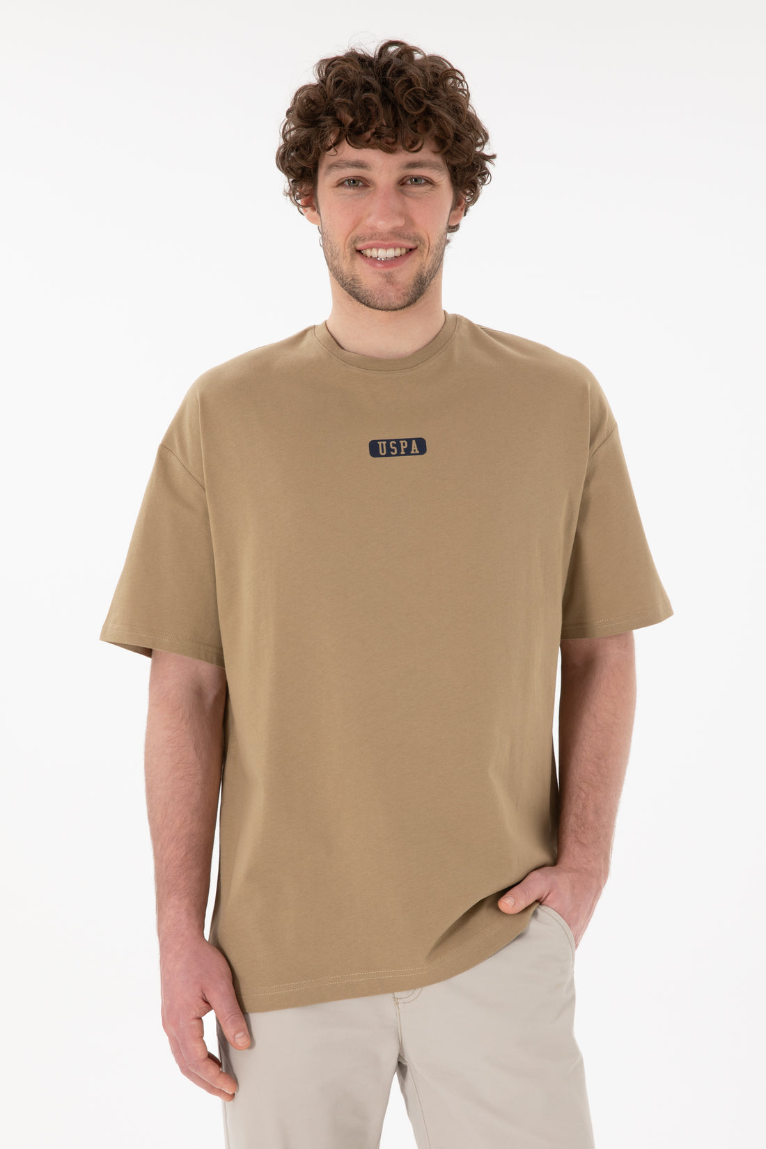 Men's Oversize Fit Crew Neck Khaki T-shirt