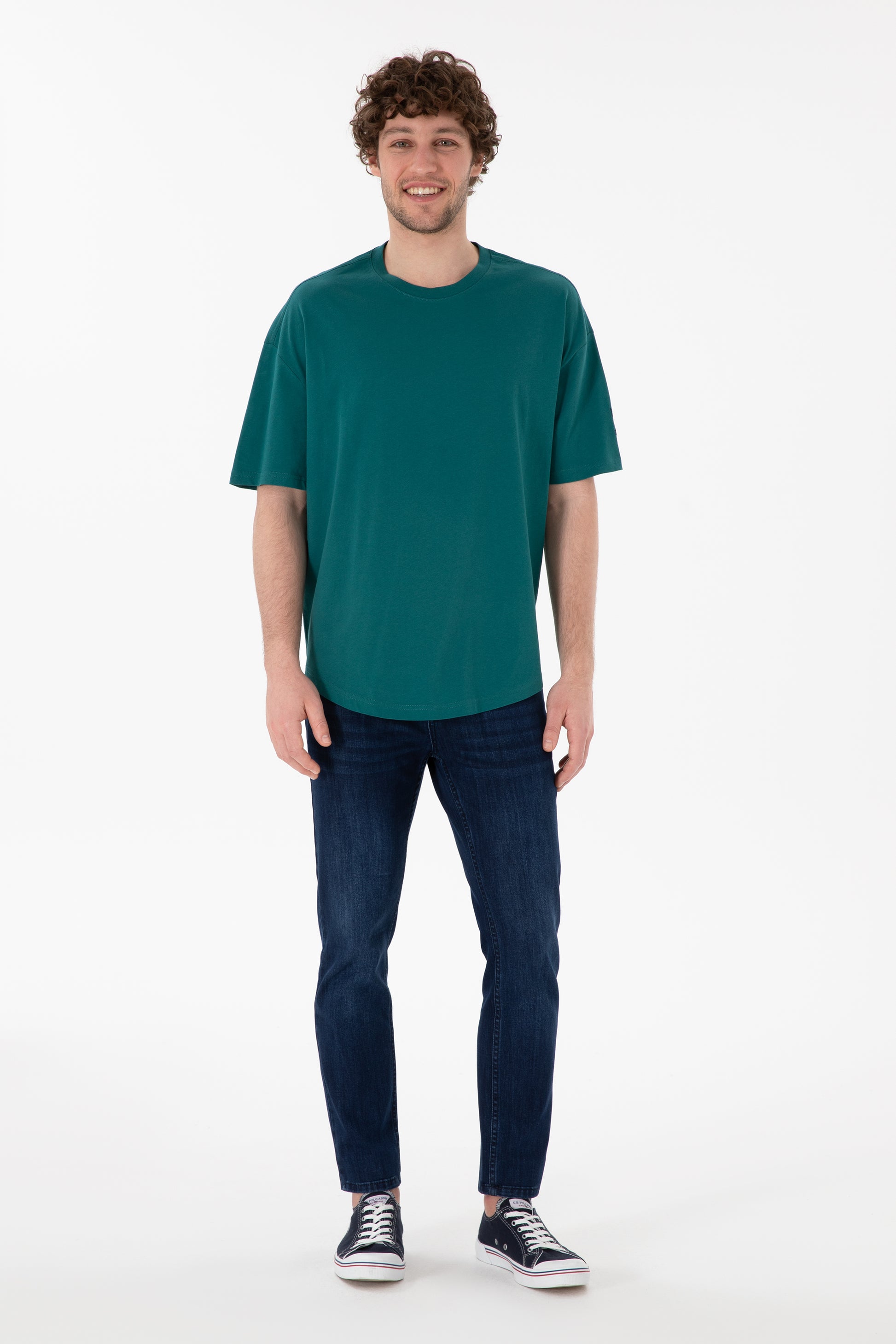 Men's Long Fit Crew Neck Dark Green Basic T-Shirt