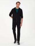 Black Regular Fit Zipper Tracksuit Top