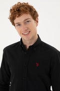 Men's Linen Look Black Basic Shirt