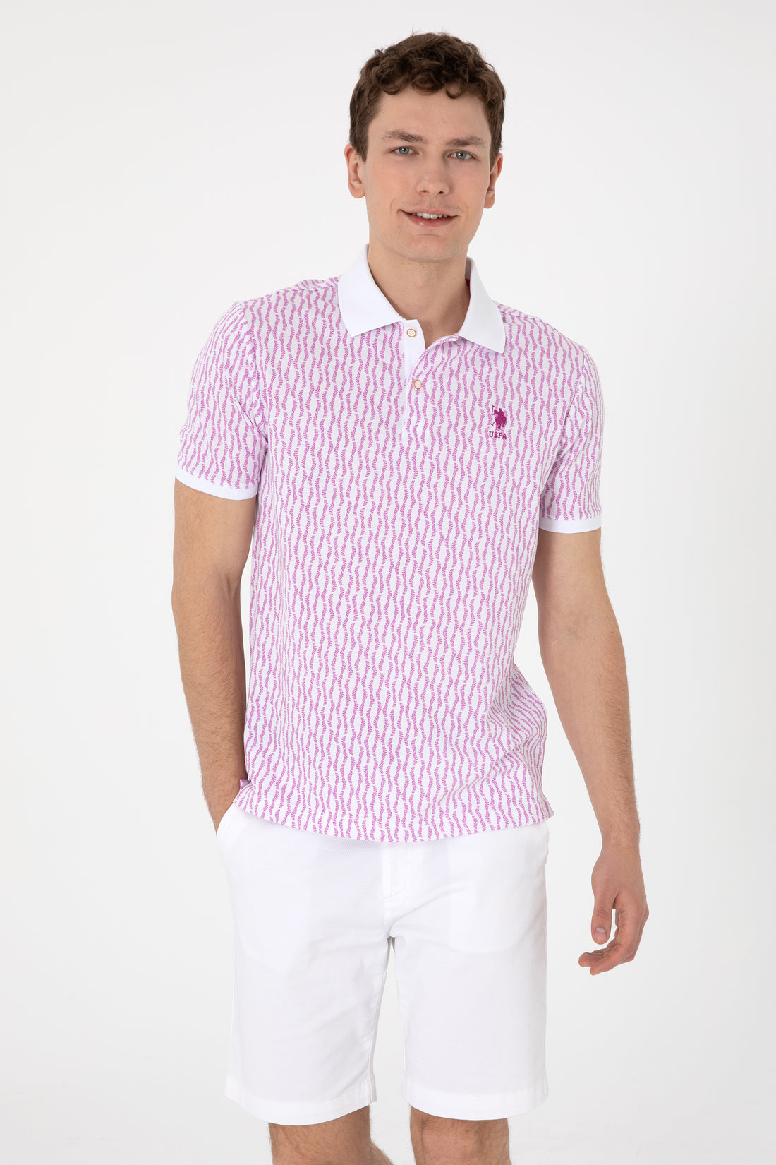 Men's Regular Fit Polo Neck Purple Patterned T-Shirt