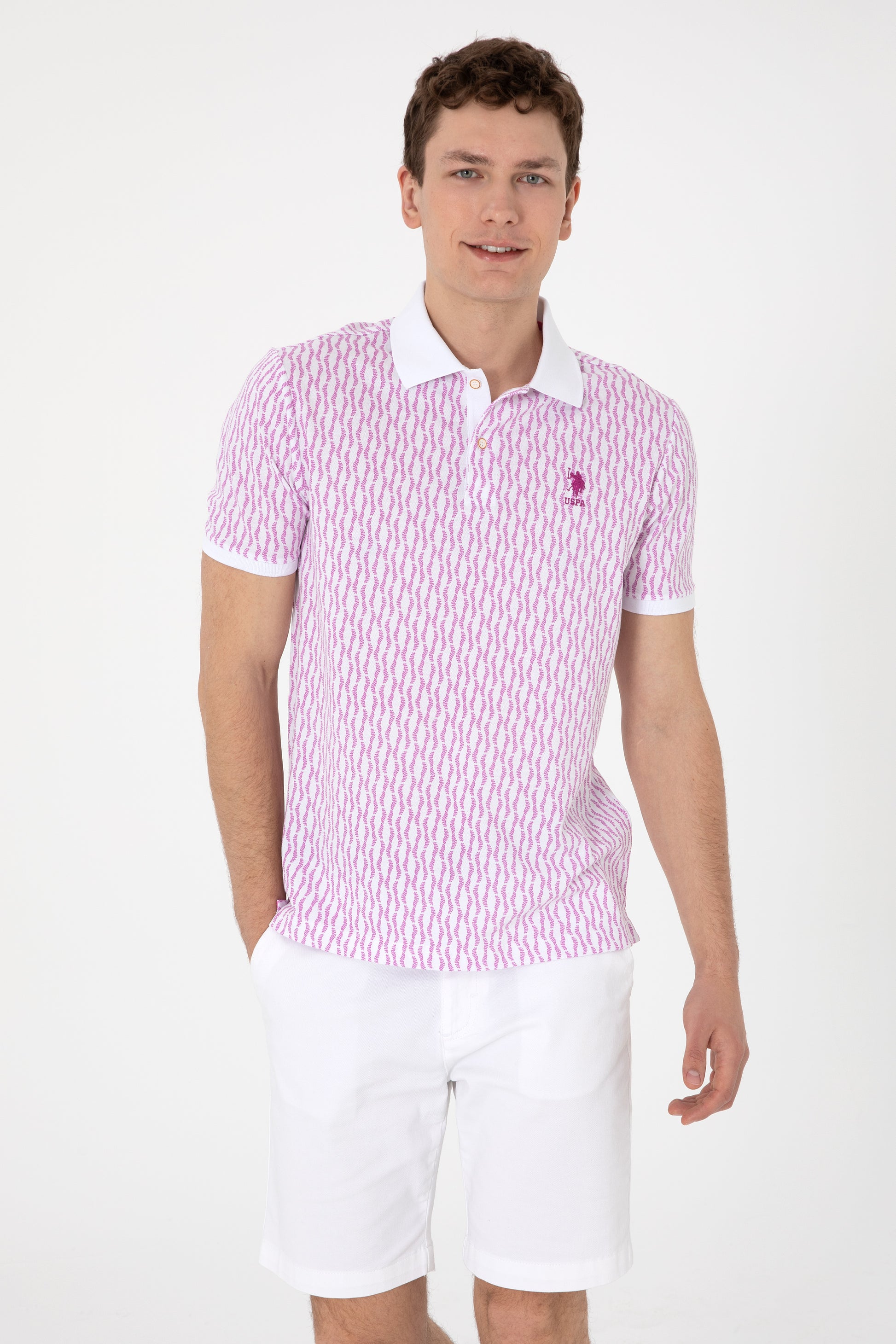 Men's Regular Fit Polo Neck Purple Patterned T-Shirt
