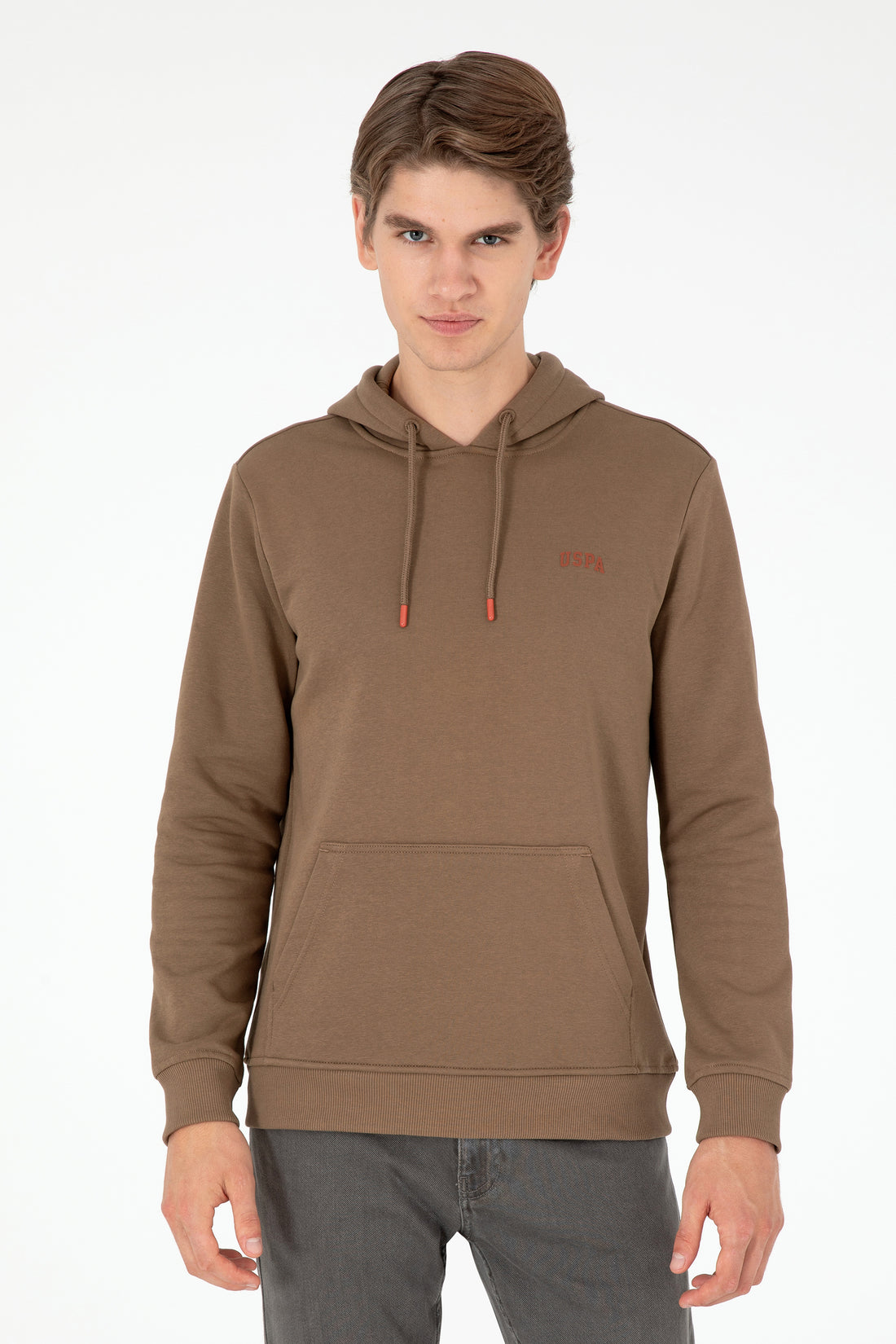 Men's Hooded Khaki Basic Charcoal Sweatshirt