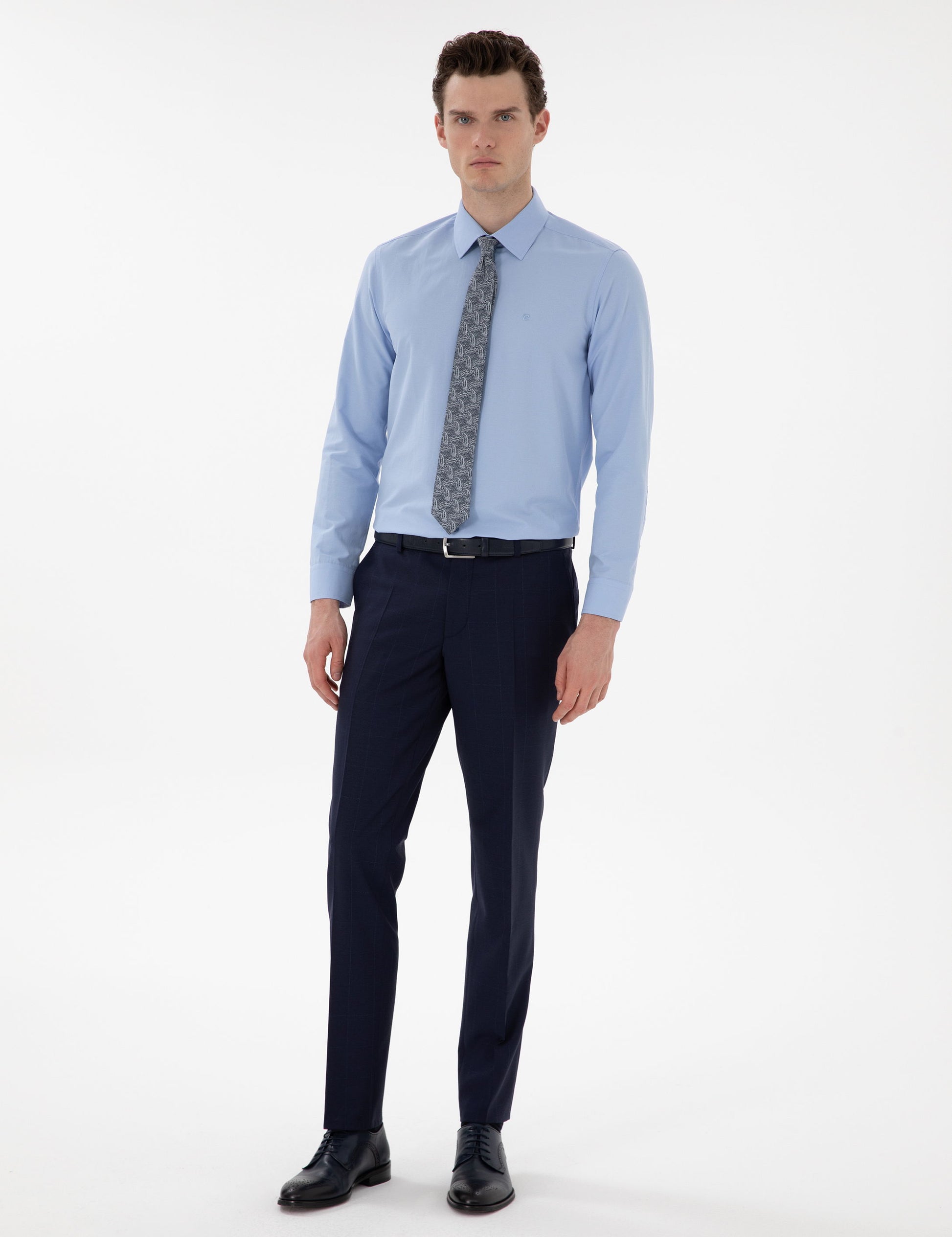Blue Slim Fit Long Sleeve Classic Basic Shirt