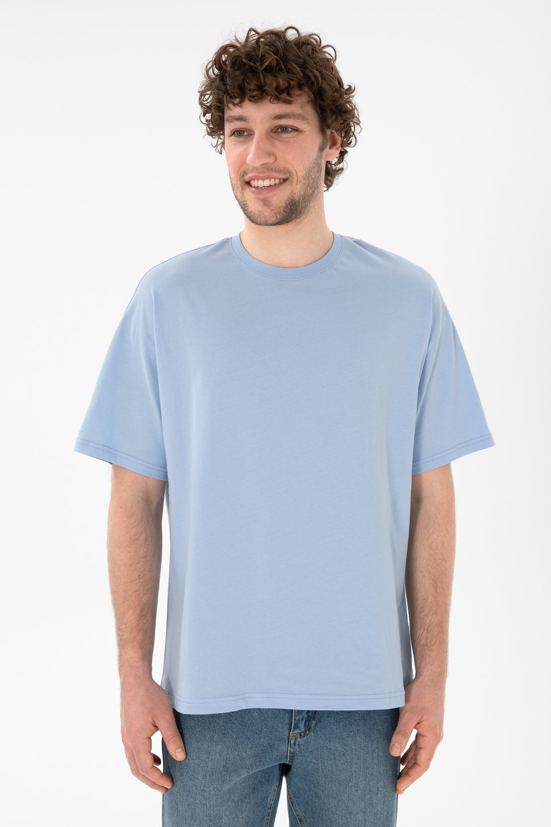 Men's Oversize Fit Crew Neck Light Blue T-Shirt