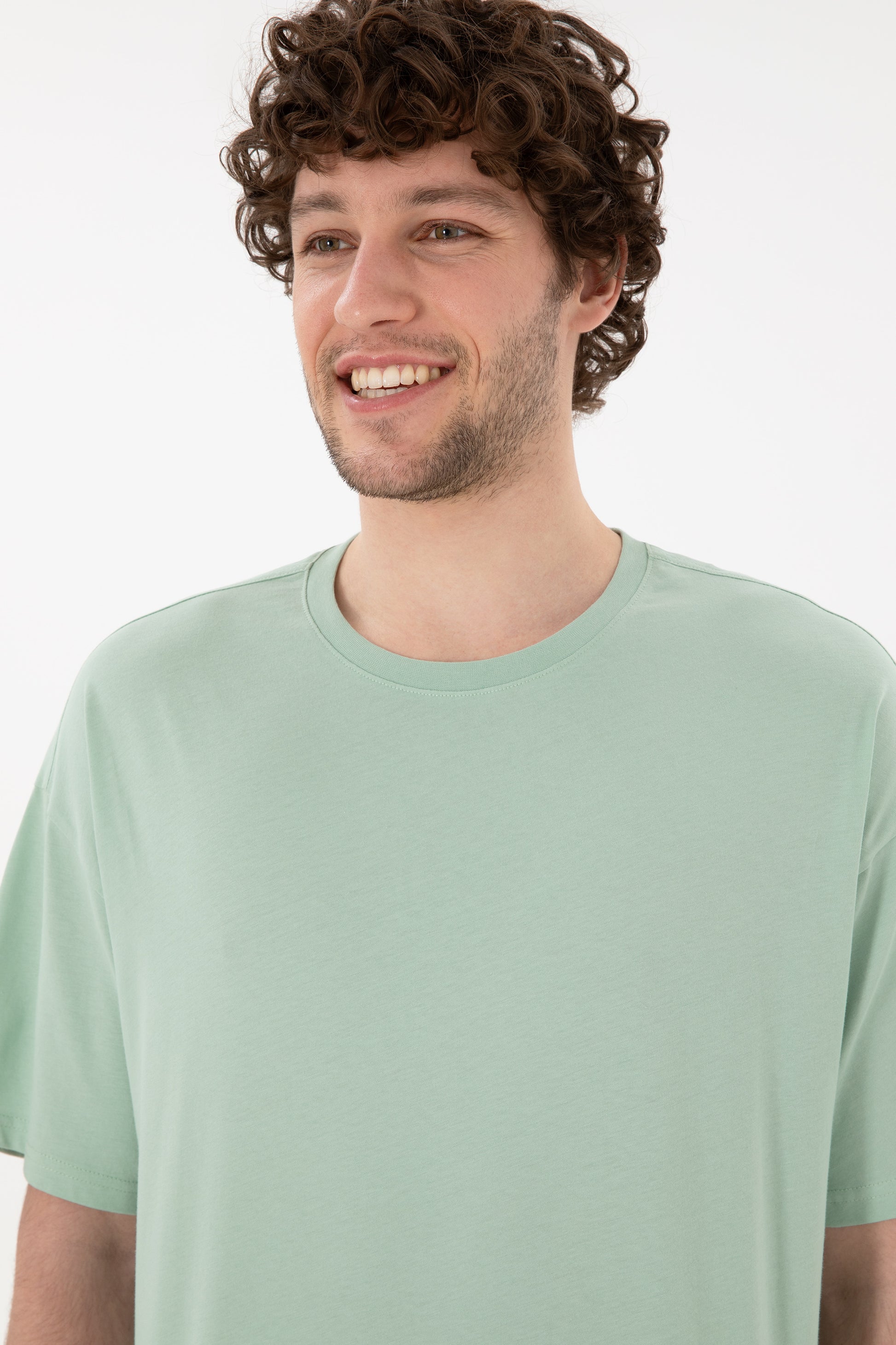 Men's Oversize Fit Crew Neck Water Green T-shirt