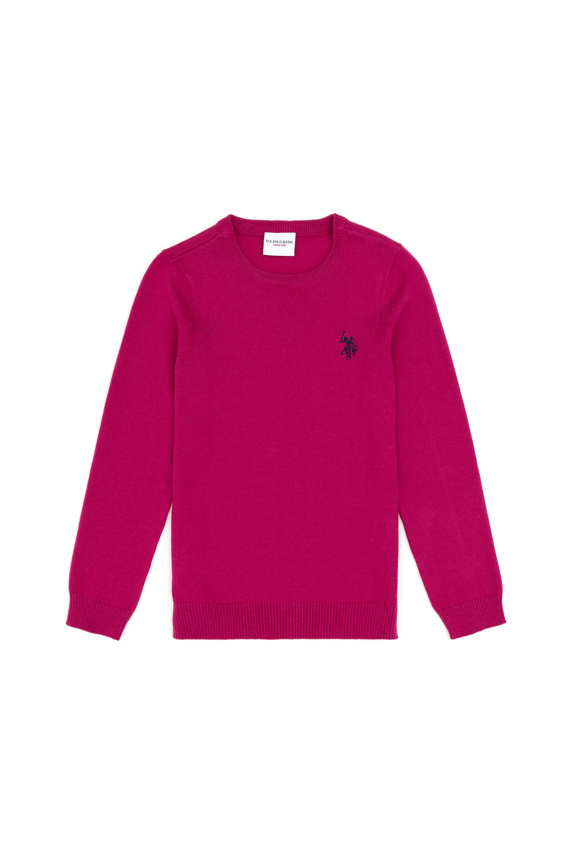 Girls' Fuchsia Crew Neck Basic Sweater