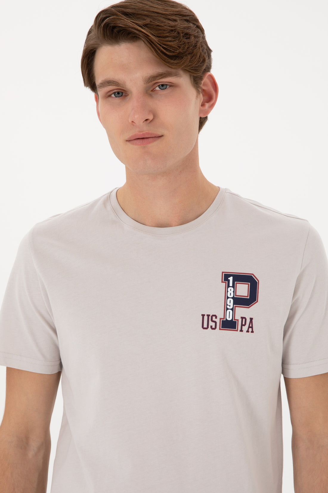 Men's Regular Fit Crew Neck Light Grey T-Shirt