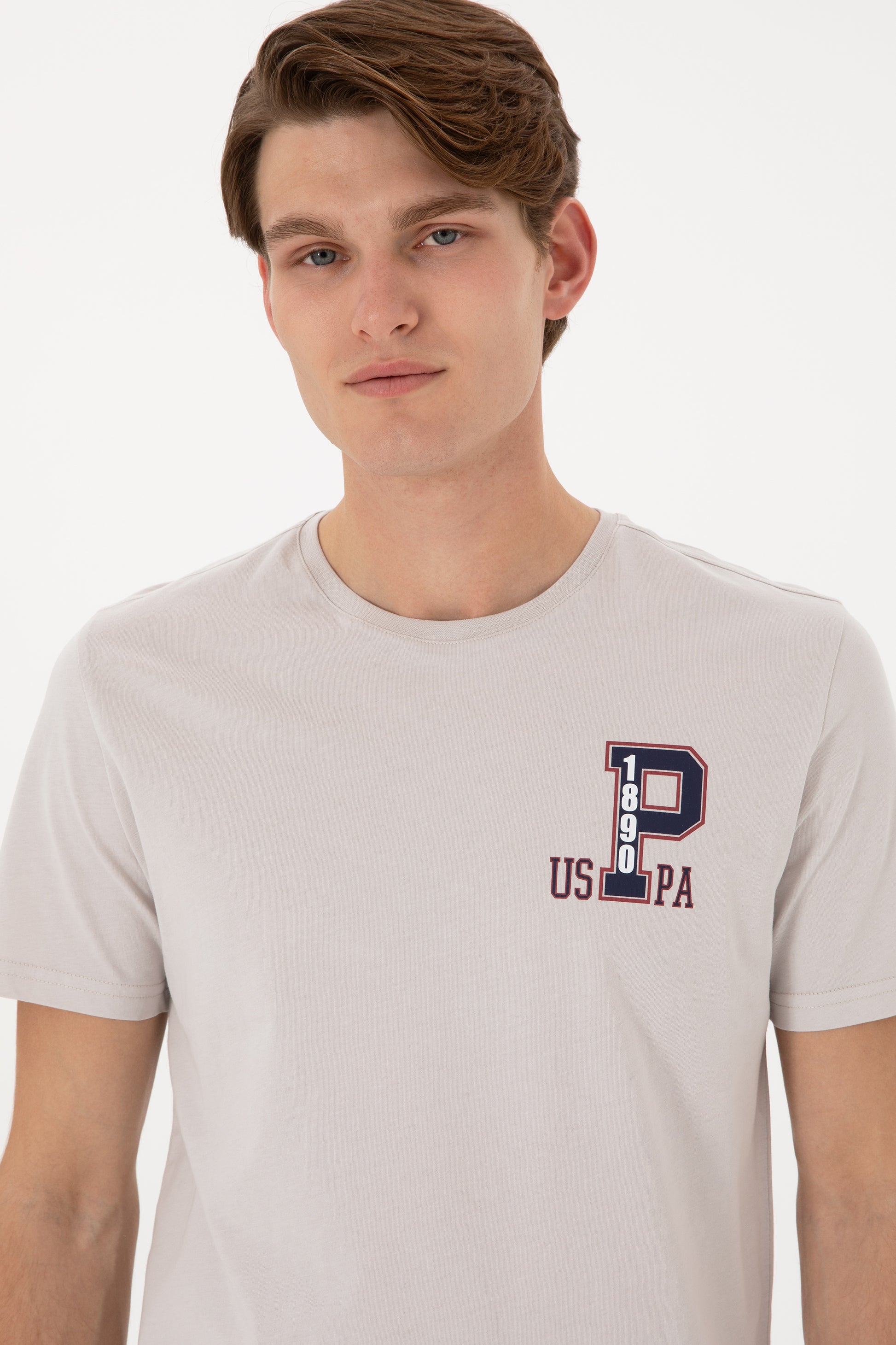 Men's Regular Fit Crew Neck Light Grey T-Shirt