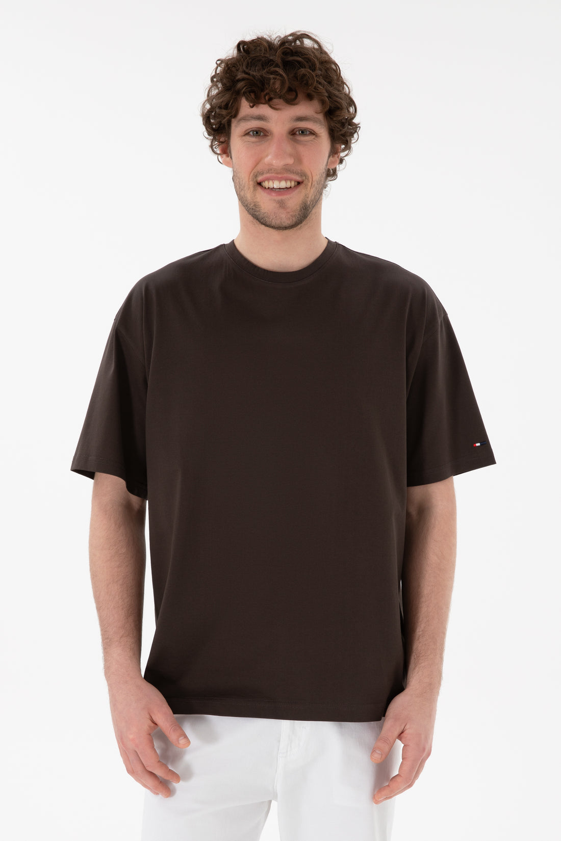 Men's Comfort Fit Crew Neck Brown Mercerized Basic T-Shirt