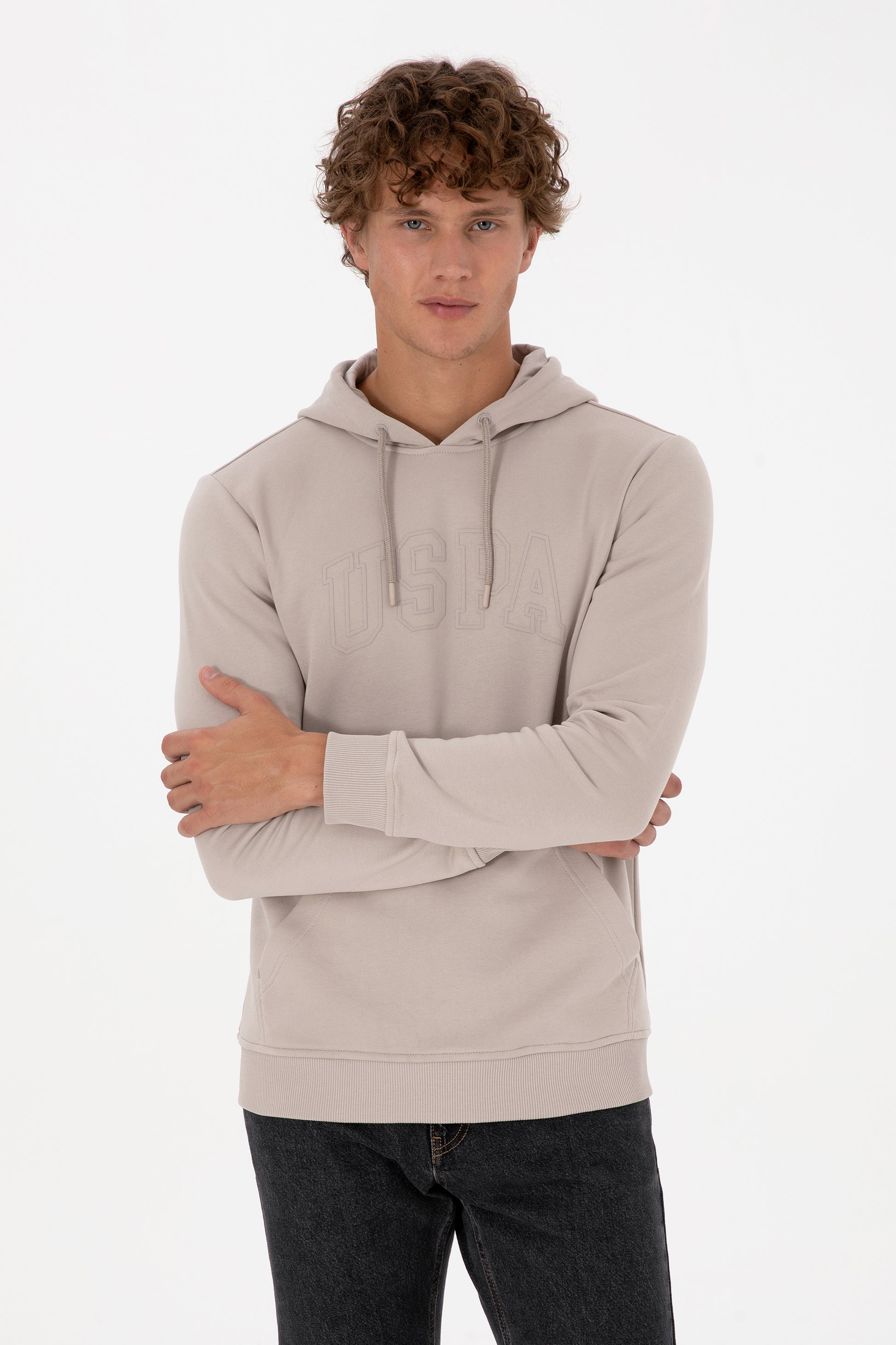 Erkek Regular Fit Kapüşonlu Taş Basic Sweatshirt