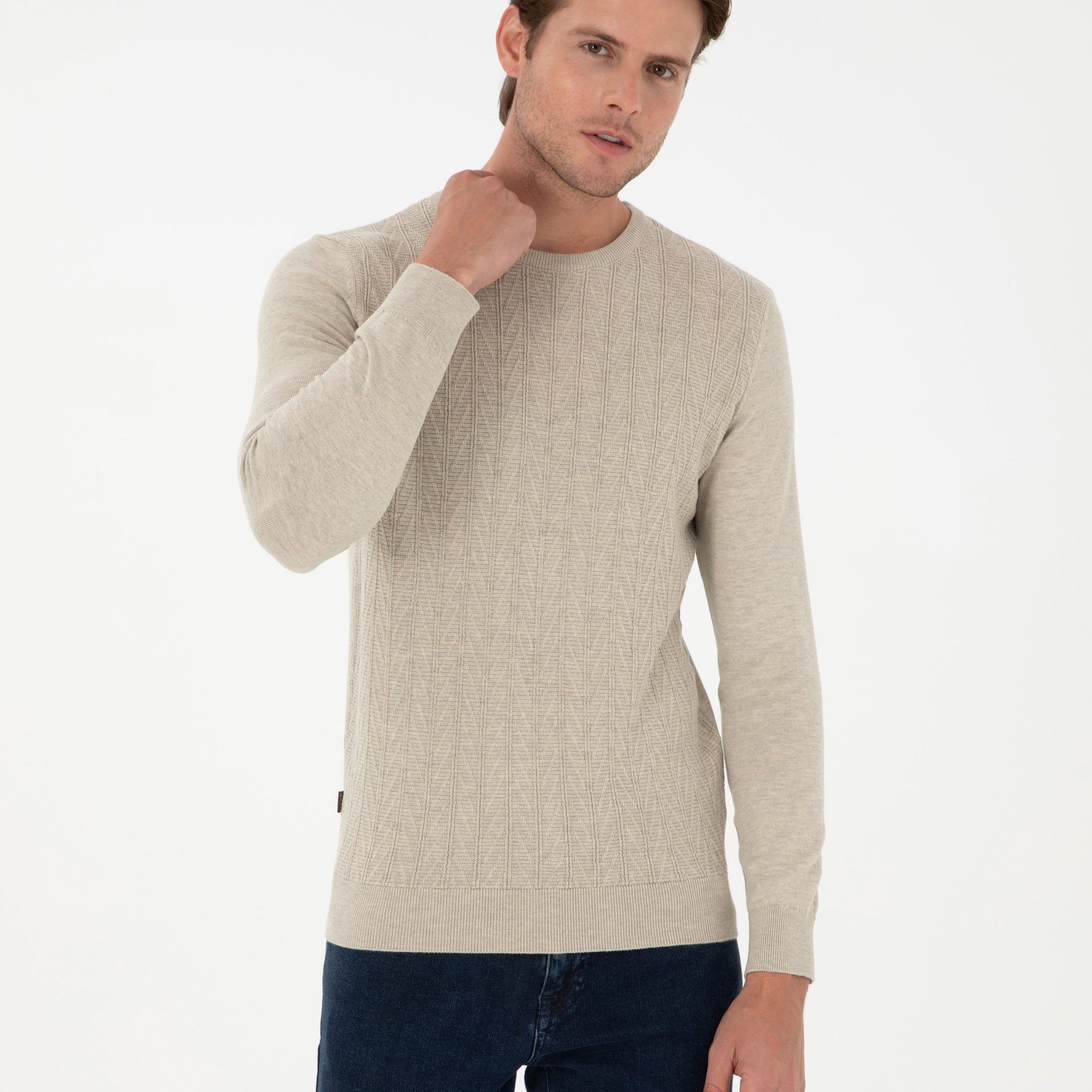 Sand Melange Slim Fit Sweater