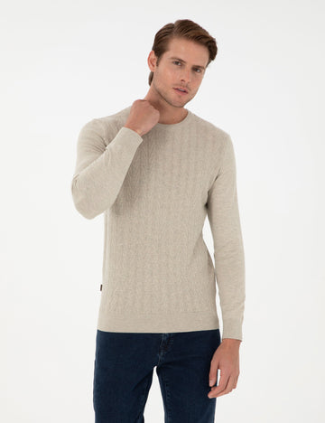 Sand Melange Slim Fit Sweater