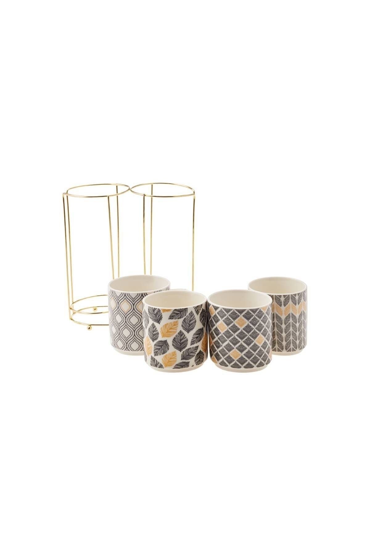 Nero 5 Piece Porcelain Mug/Mug Set with Stand 4x320 ml