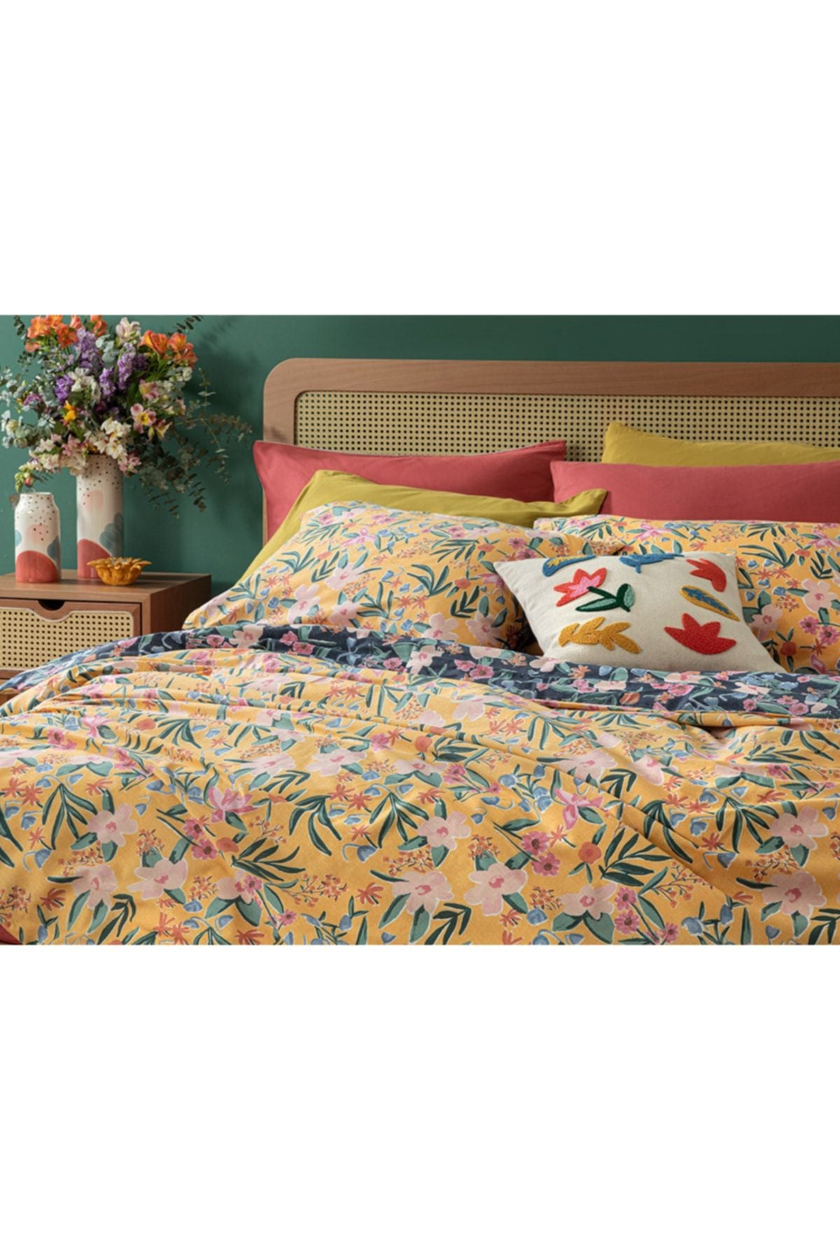 Vivacity Bloom Cotton Single Size Duvet Cover Set 160x220 Cm Yellow