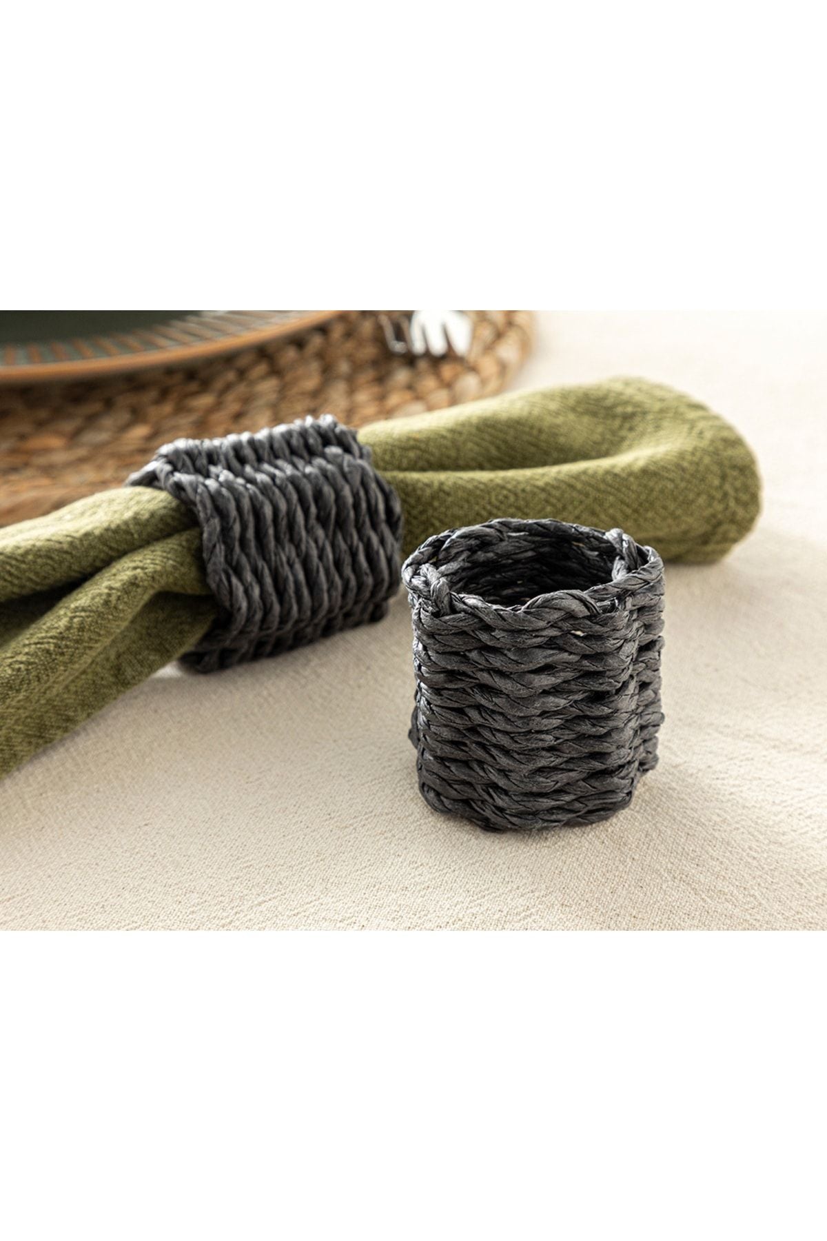 Knitwear Rafya 2 Piece Napkin Ring 5 Cm Black