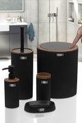 Mina Black Wood Pattern Striped Round 5-Piece Bathroom Set